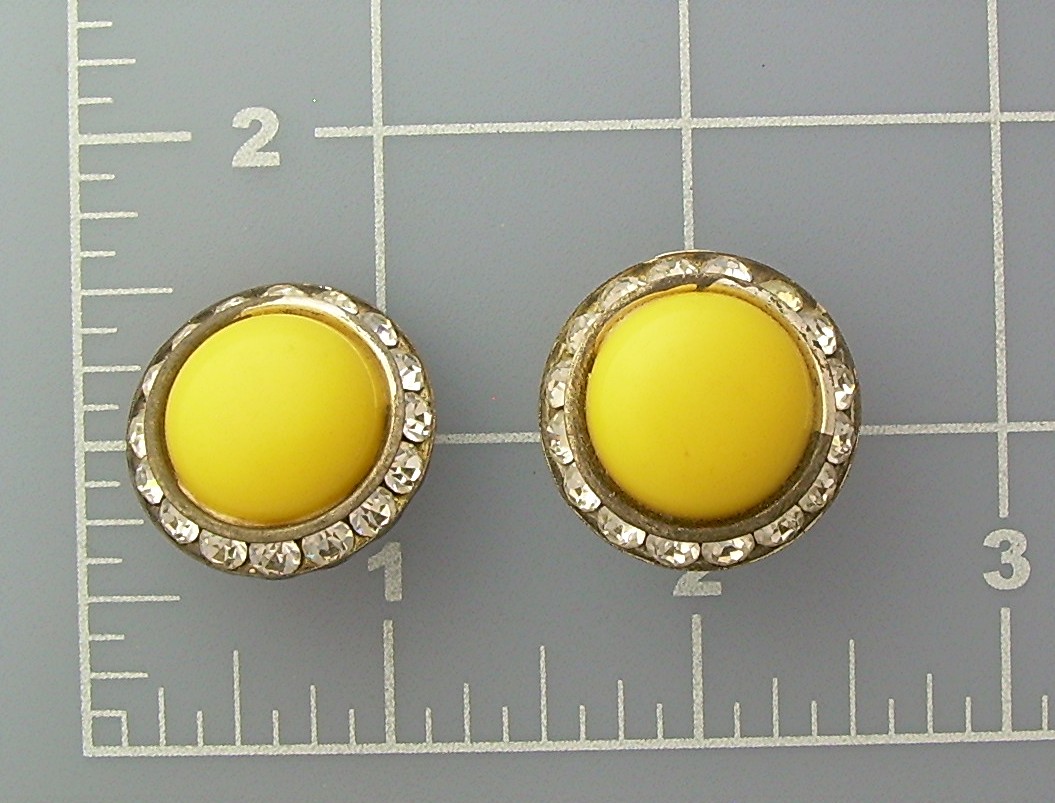 Vintage Yellow & Rhinestone Clip Earrings