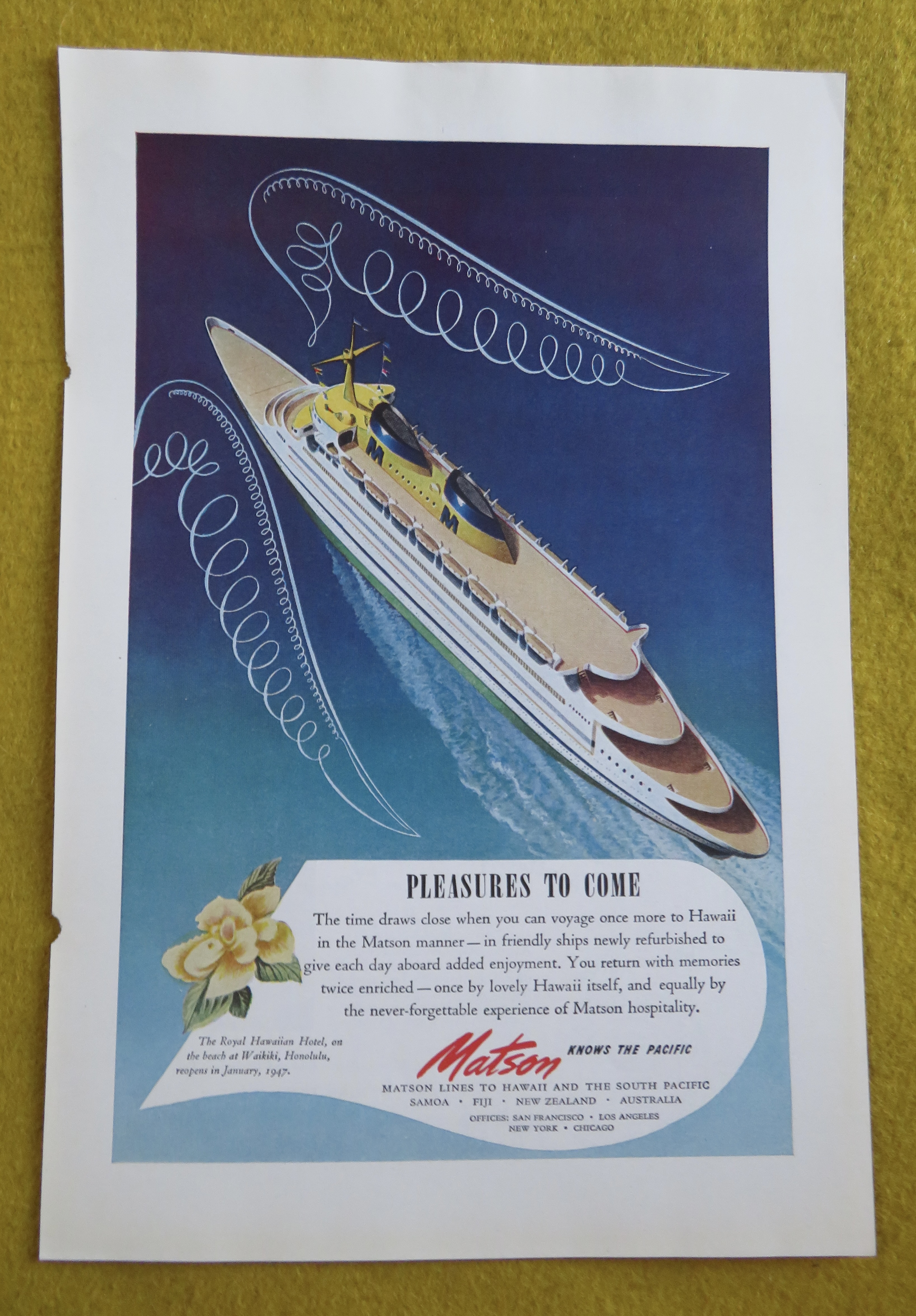 1946 Matson Lines with Cruise Ship Sailing