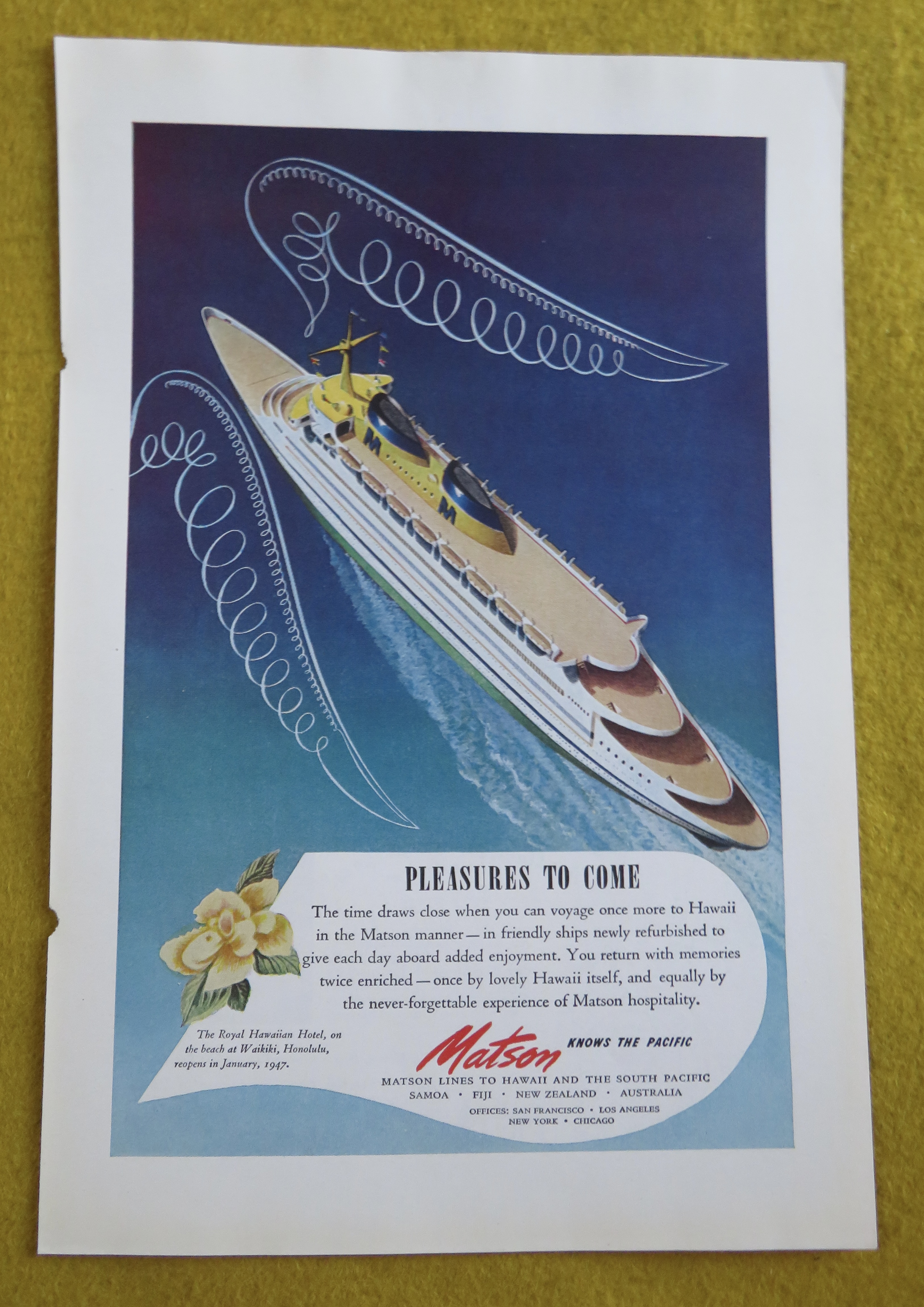 1946 Matson Lines with Cruise Ship Sailing