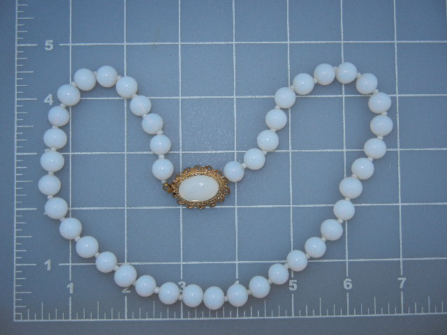 Glass Moonstone Necklace Gold Tone Clasp