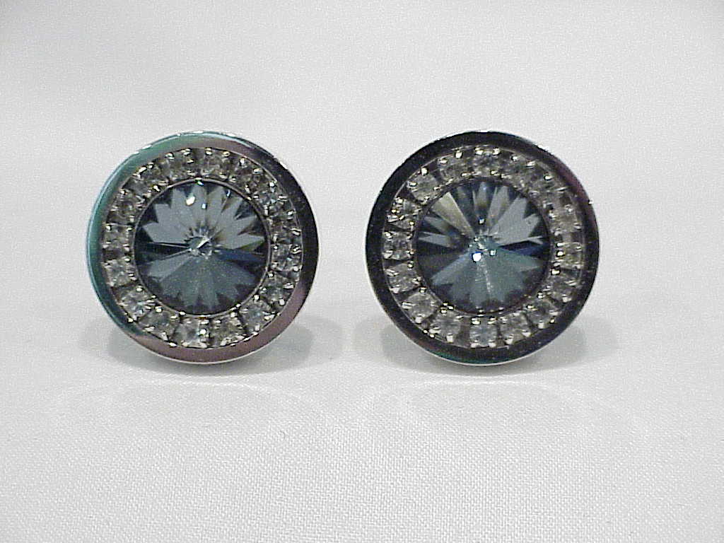 Foster Blue Grey Rivoli And Clear Rhinestone Silver Tone Cufflinks
