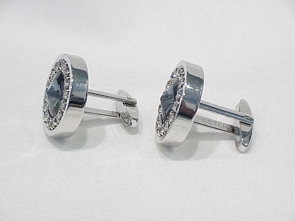 Foster Blue Grey Rivoli And Clear Rhinestone Silver Tone Cufflinks