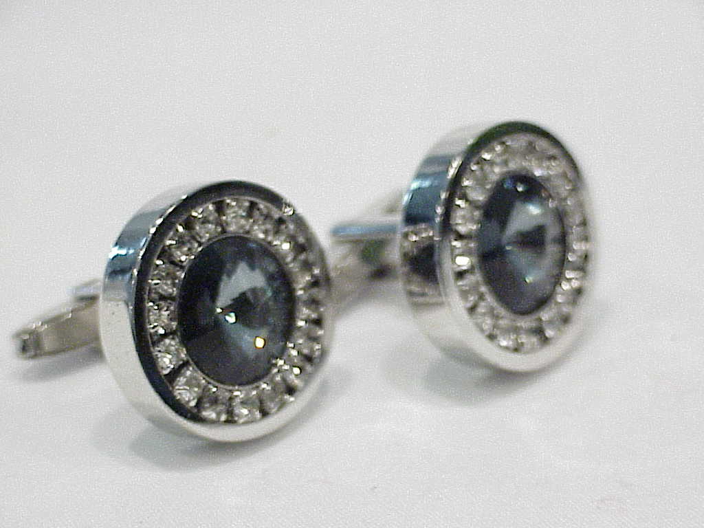 Foster Blue Grey Rivoli And Clear Rhinestone Silver Tone Cufflinks