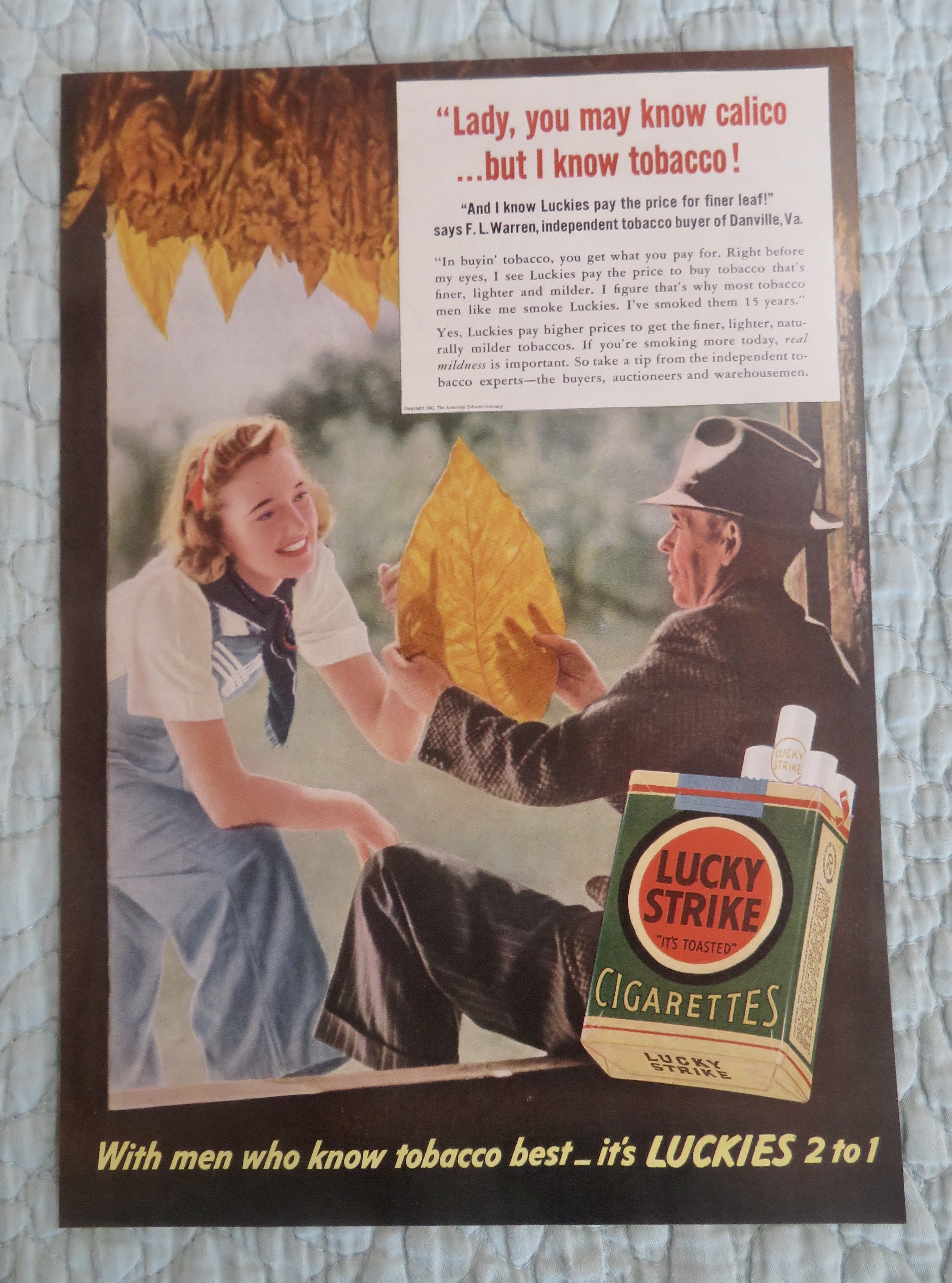 1941 Lucky Strike Cigarettes with Man & Woman & Leaf