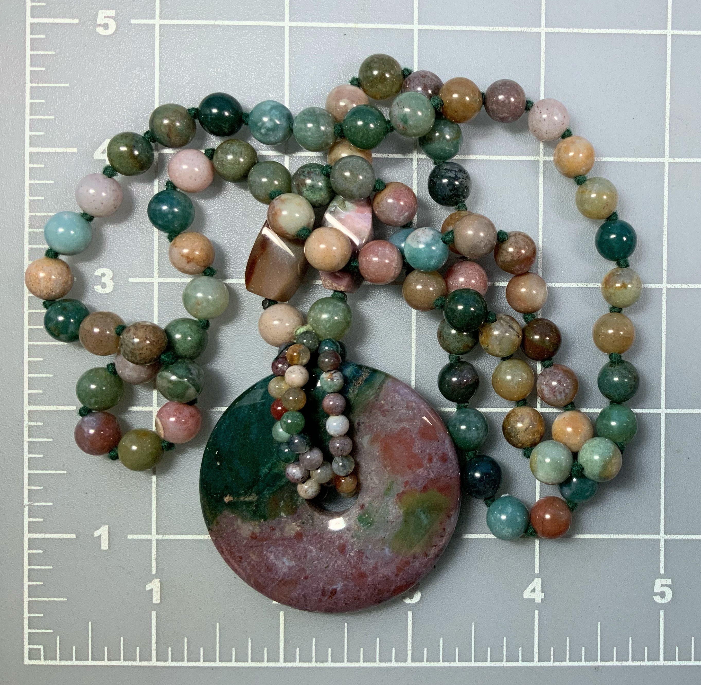 Agate Greens Pink 30 Inch Necklace 1 7/8 Pendant