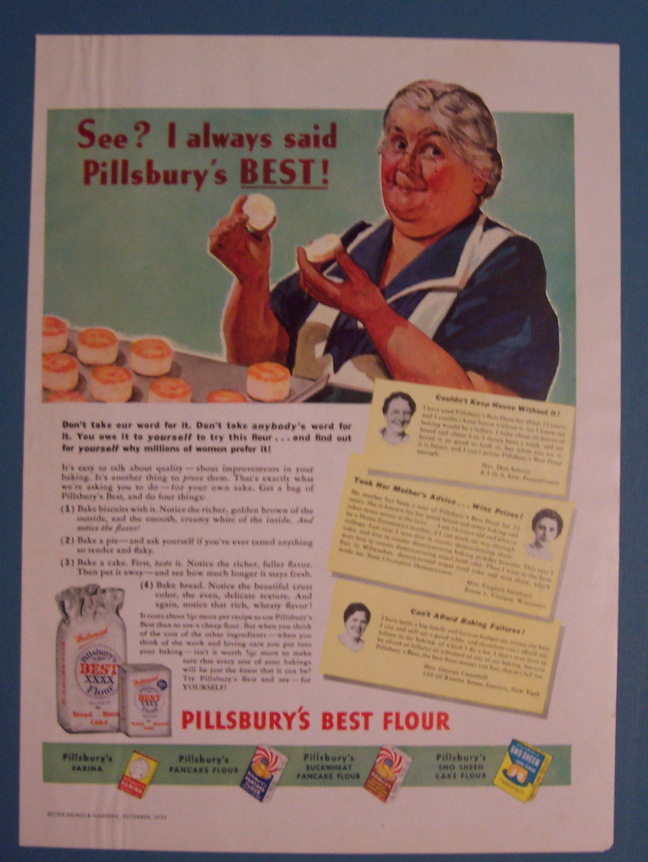 1939 Pillsbury's Best Flour with Woman Holding Biscuit