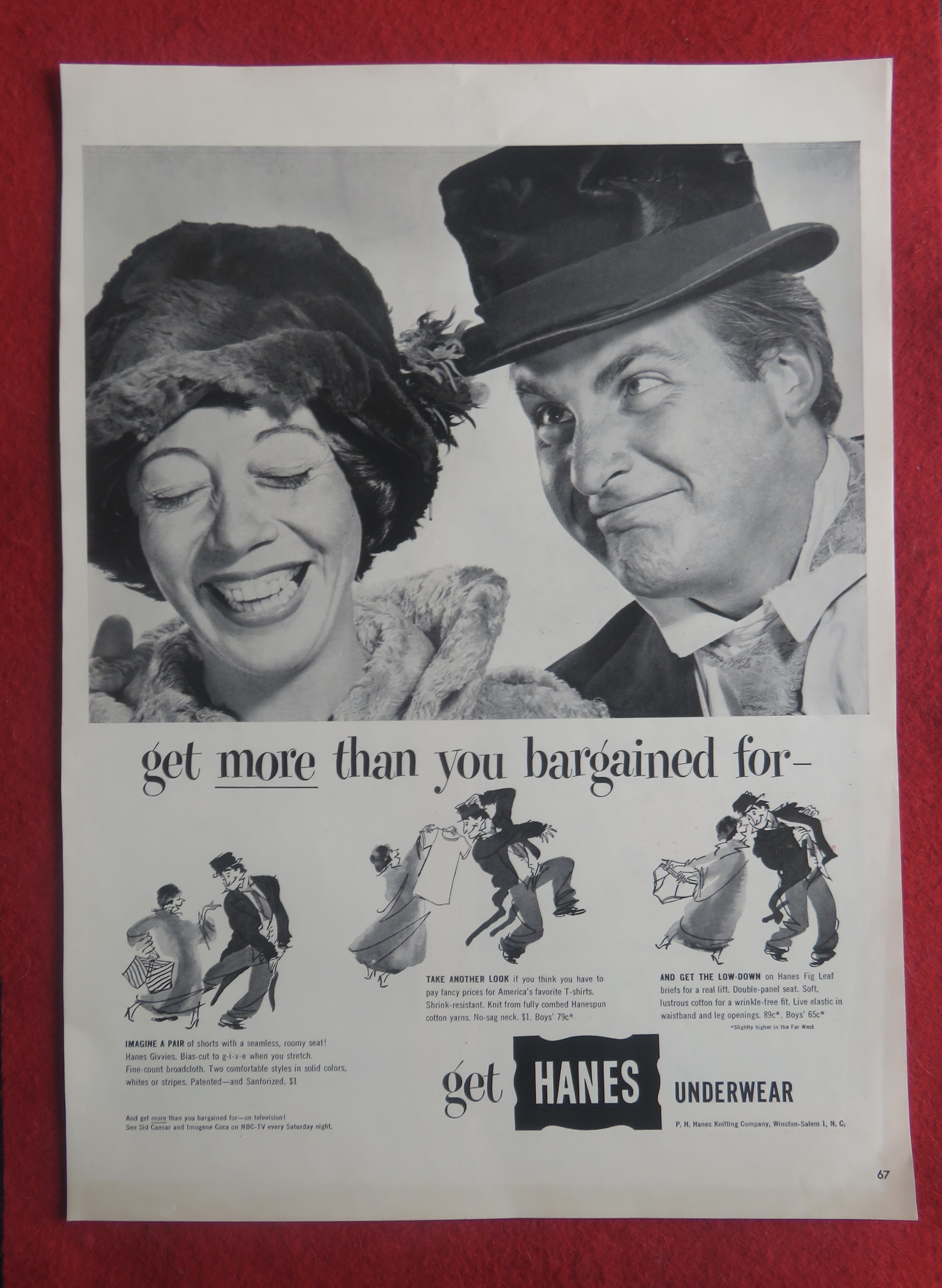 1952 Hanes Underwear w/Sid Caesar & Imogene Coca