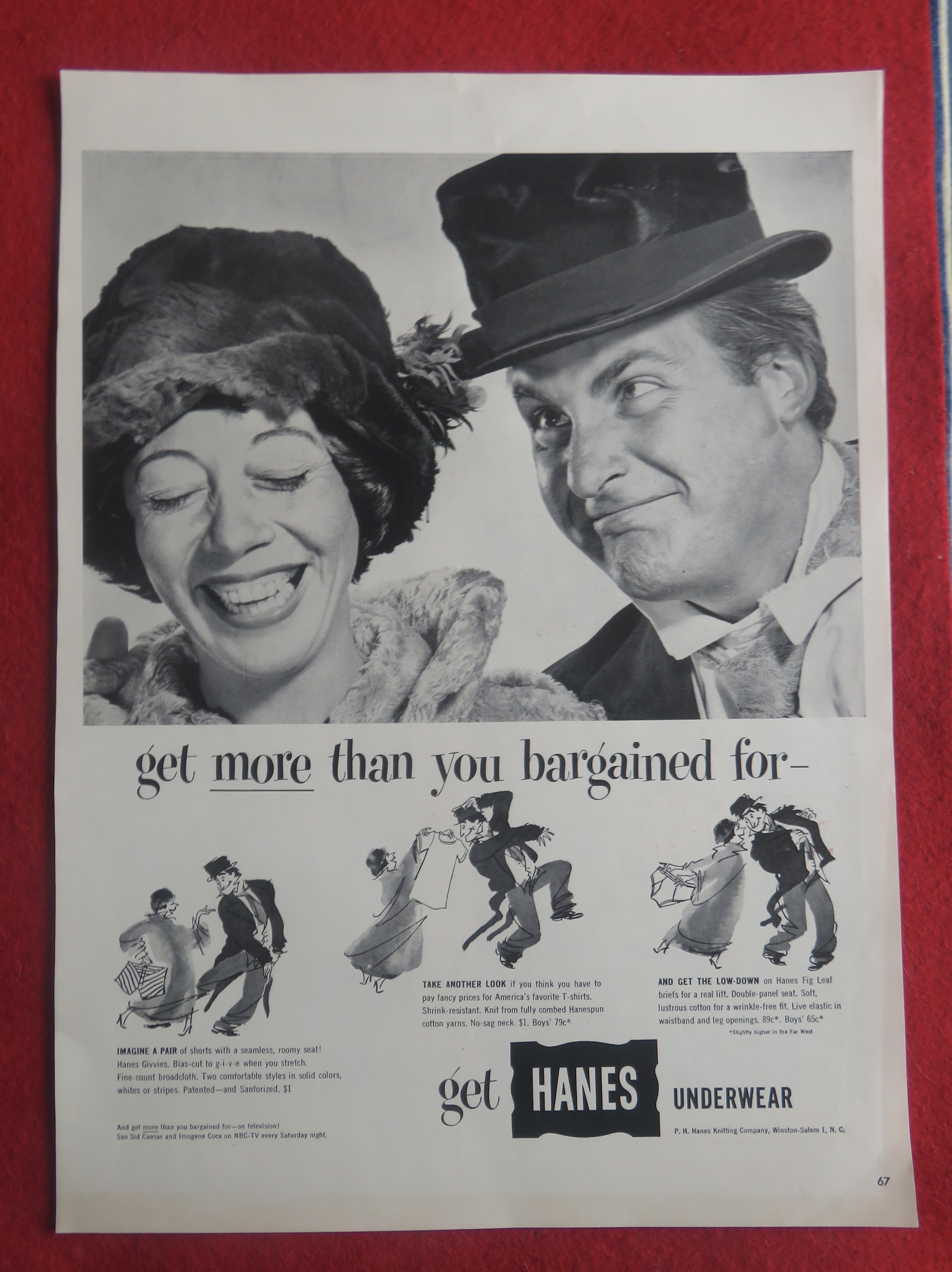 1952 Hanes Underwear w/Sid Caesar & Imogene Coca
