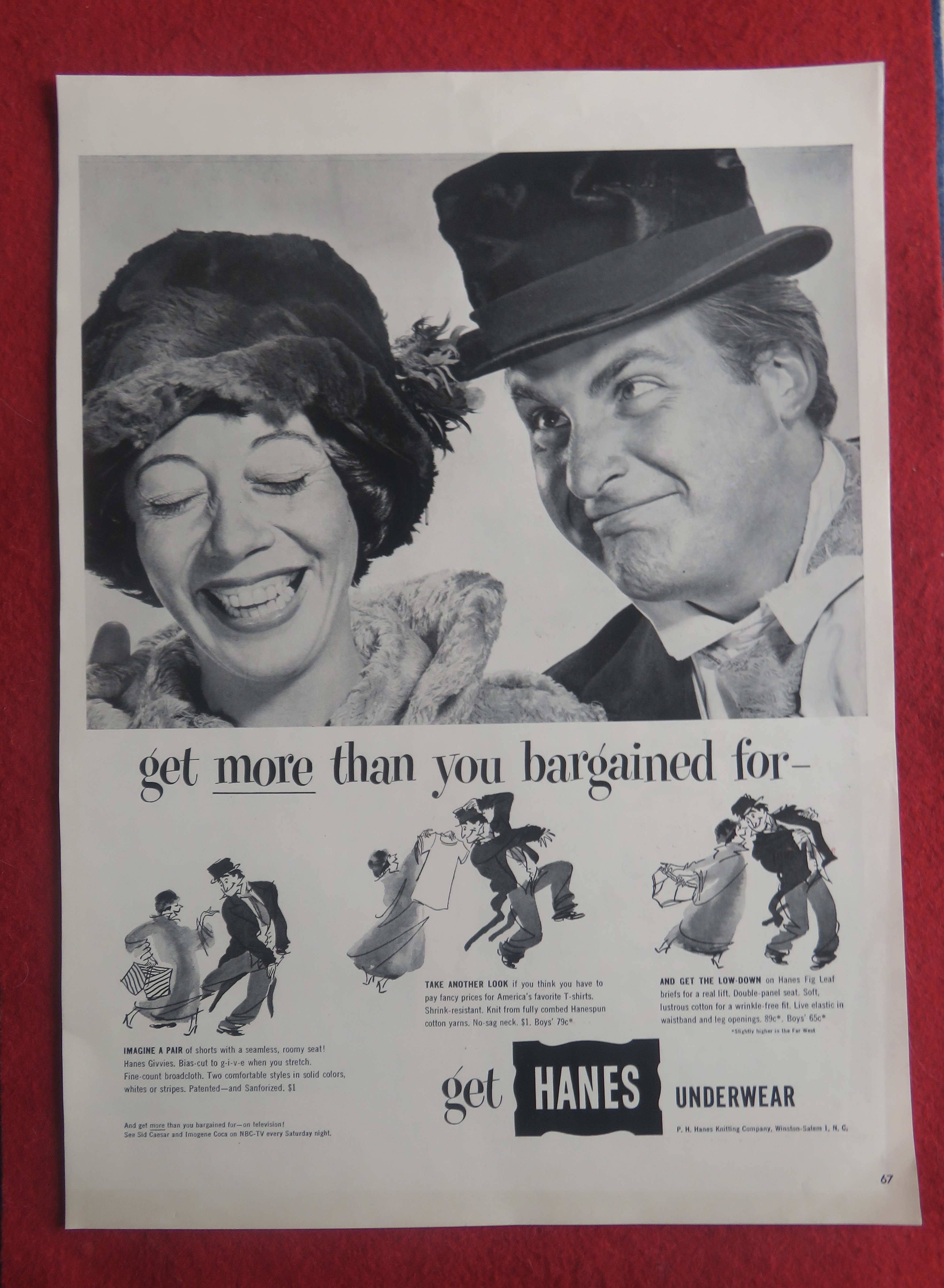 1952 Hanes Underwear w/Sid Caesar & Imogene Coca