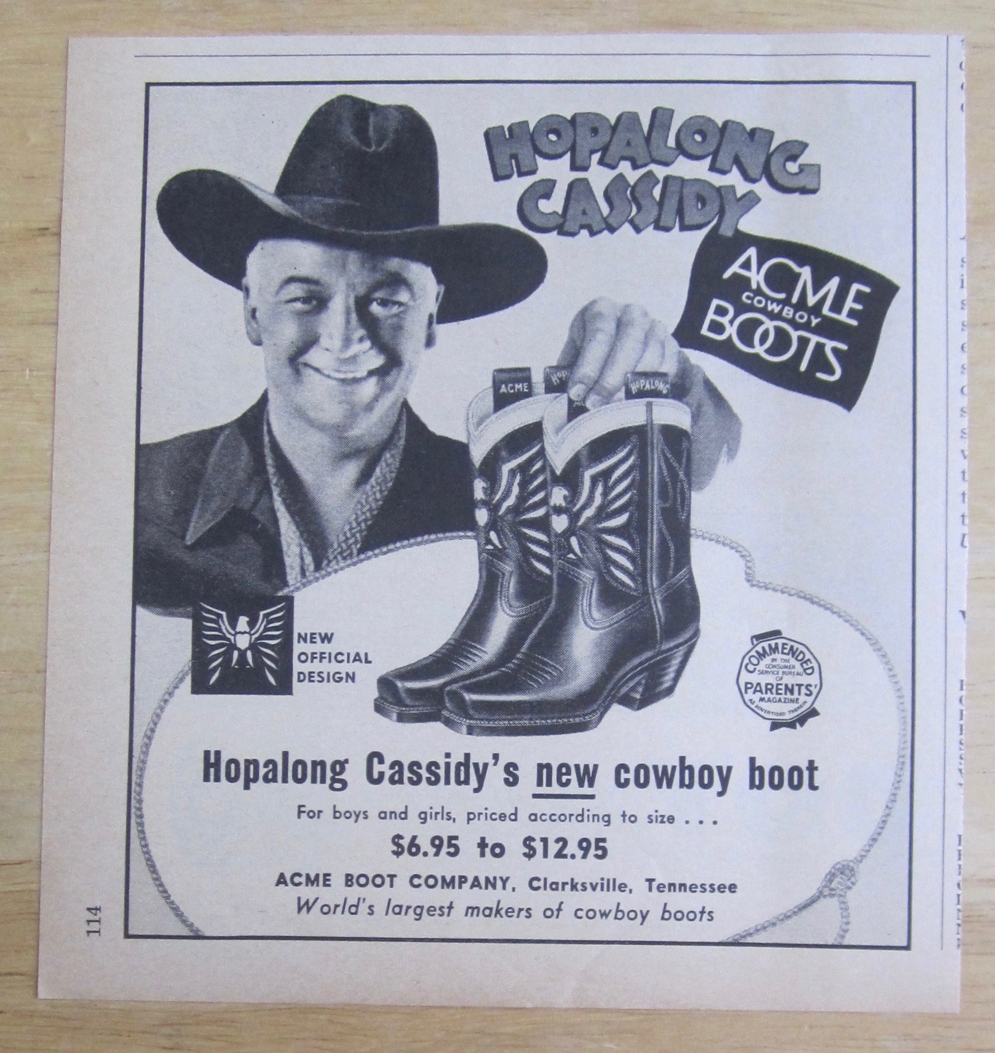 1951 Acme Cowboy Boots with Hopalong Cassidy