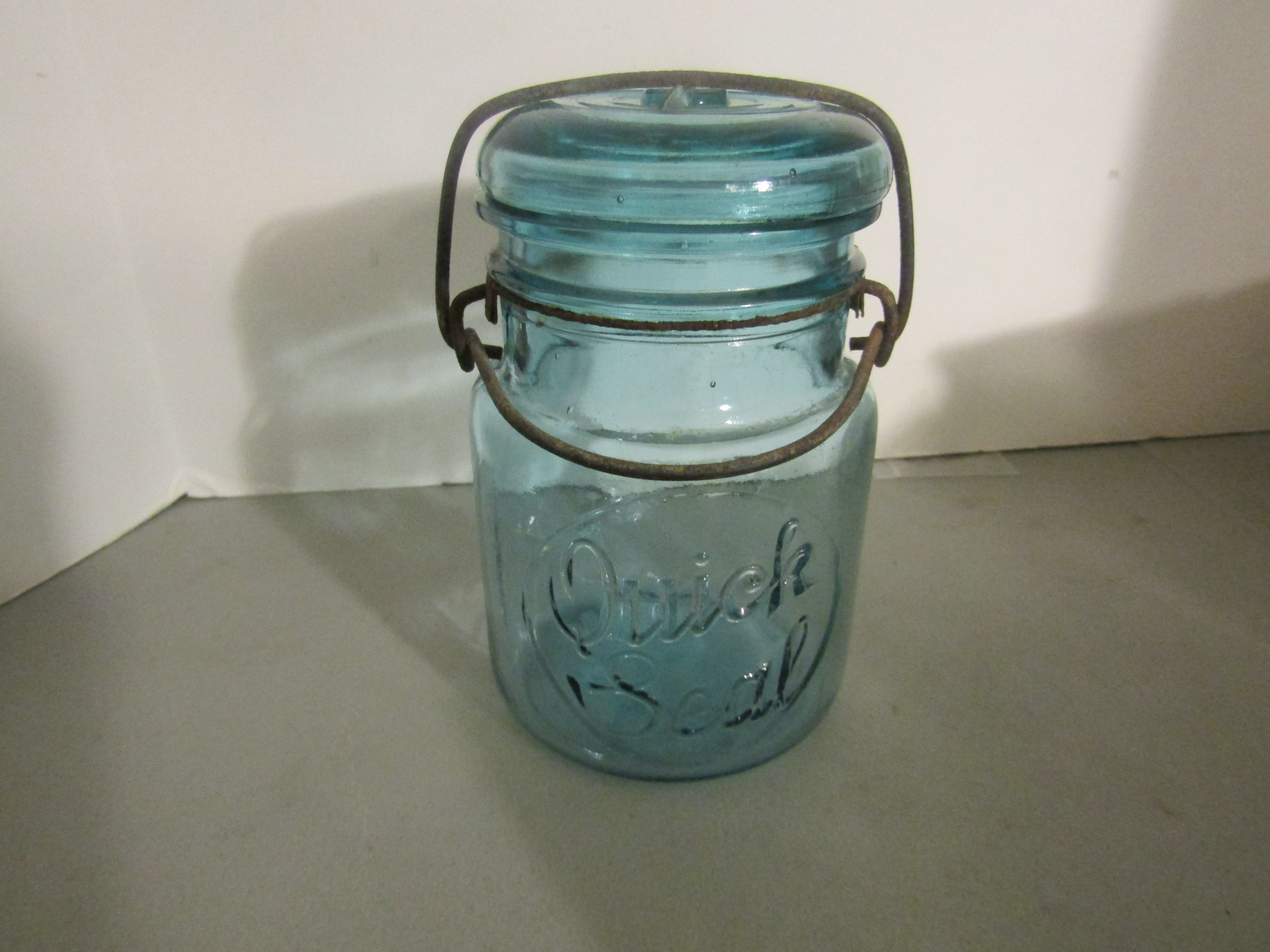 Vintage Quick Seal Blue Bail Wire Pint Canning Jar
