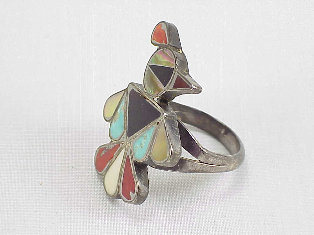 Native American Zuni Sterling Silver Inlay Thunderbird Ring Signed B P