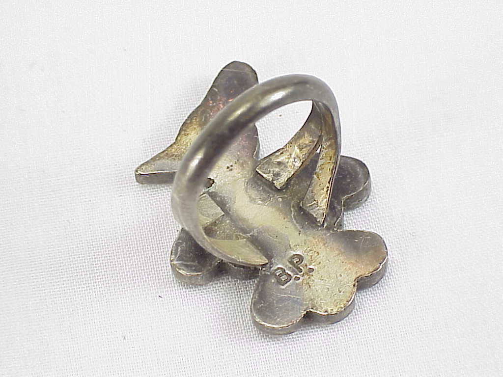 Native American Zuni Sterling Silver Inlay Thunderbird Ring Signed B P