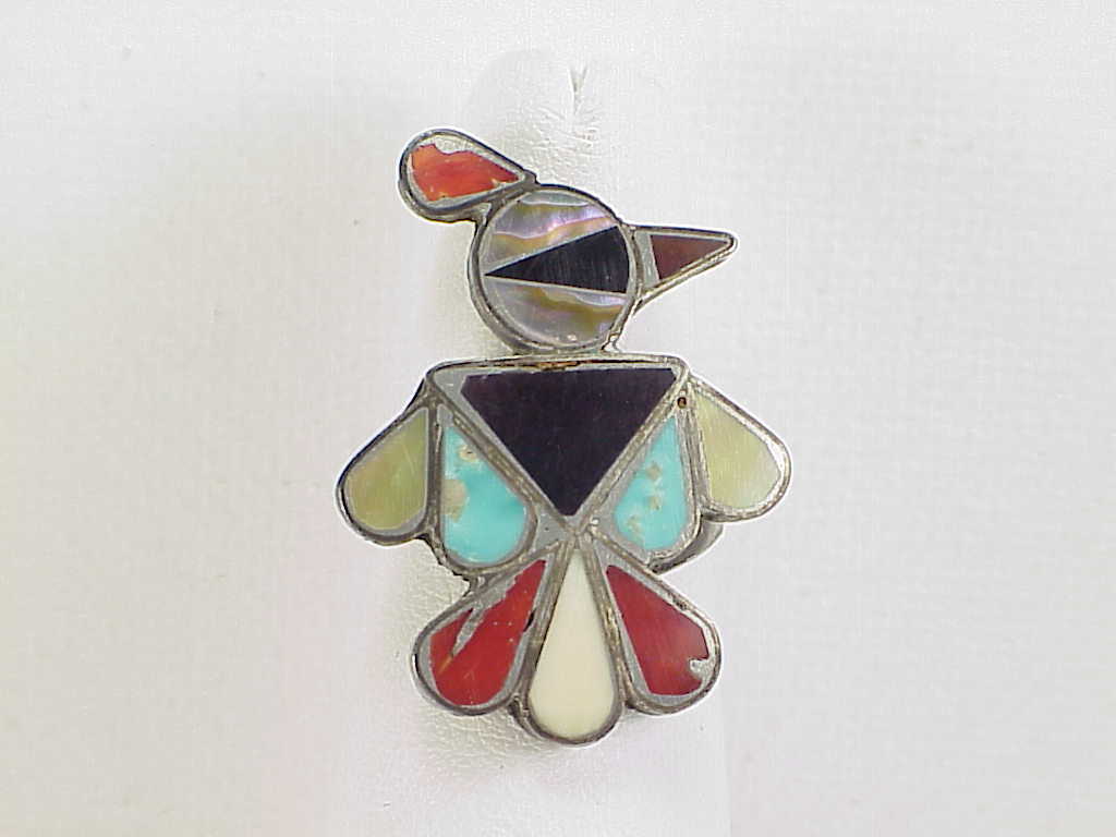 Native American Zuni Sterling Silver Inlay Thunderbird Ring Signed B P