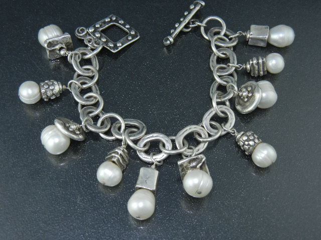 Charm Bracelet Sterling Silver Freshwater Pearls RM