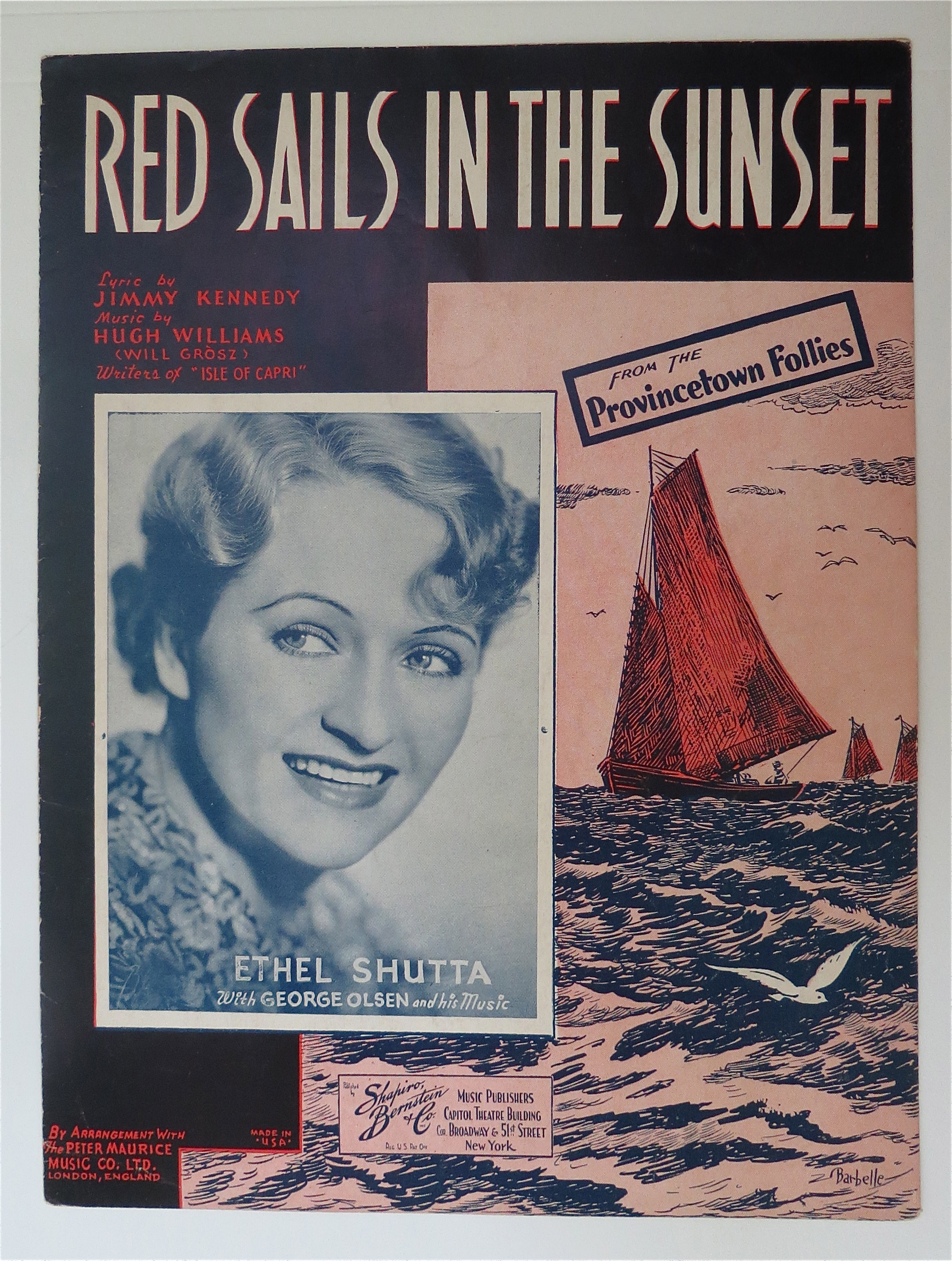 Sheet Music For 1935 Red Sails In The Sunset