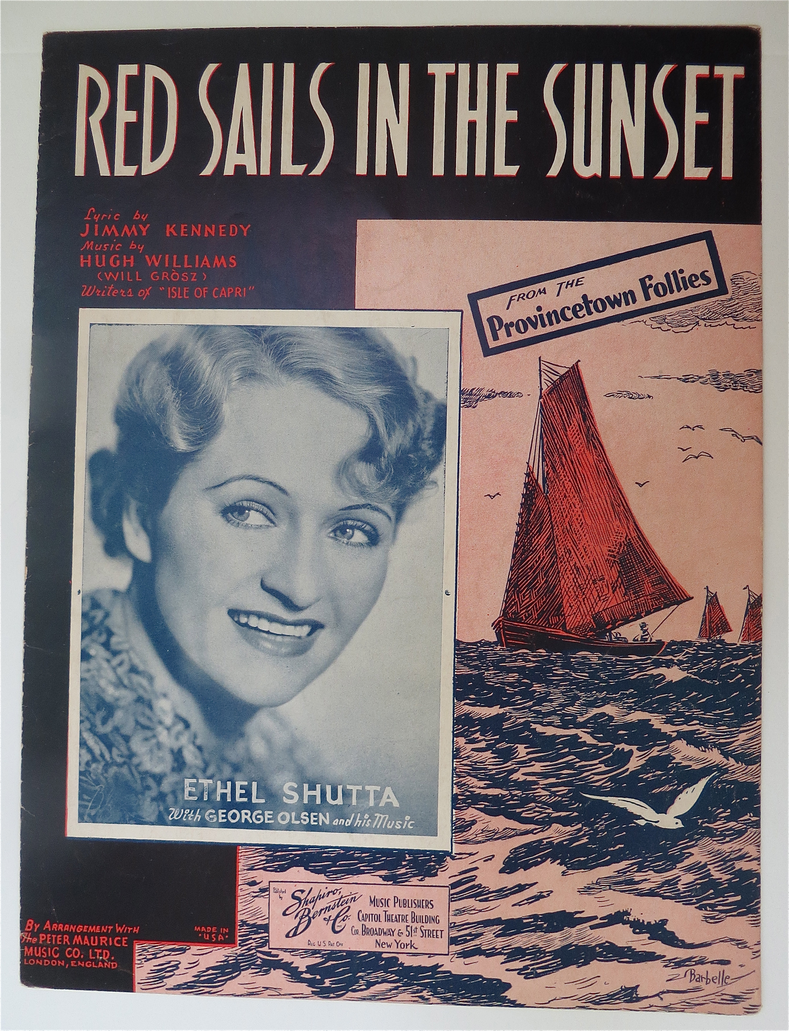 Sheet Music For 1935 Red Sails In The Sunset