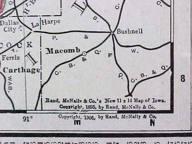 Map Iowa & Missouri 1907 Rand McNally