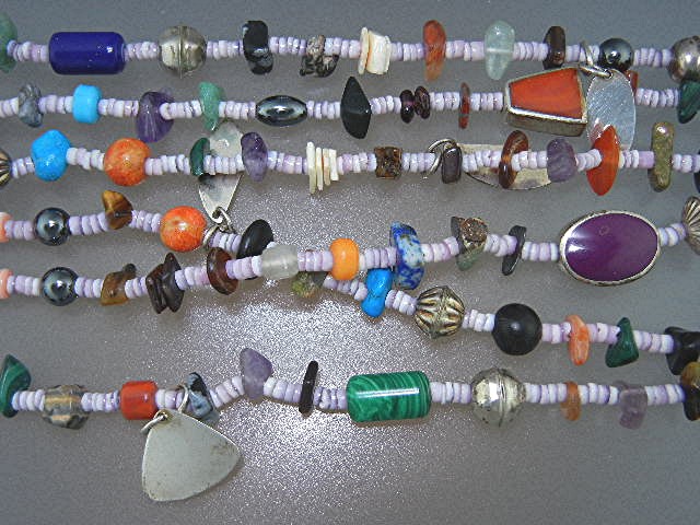 Navajo Sterling Silver Beaded Treasure Necklace Signed