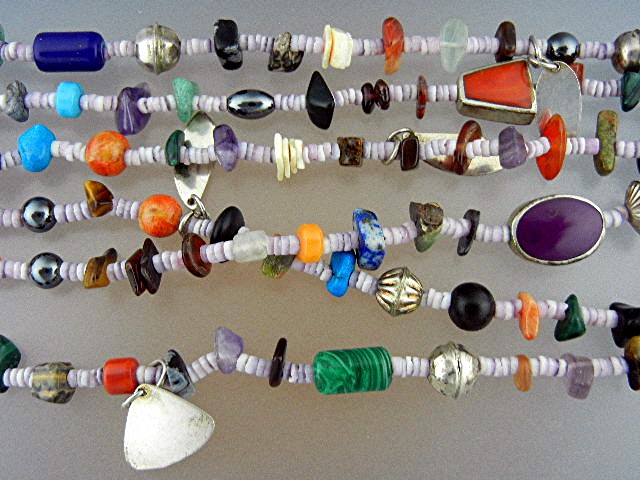 Navajo Sterling Silver Beaded Treasure Necklace Signed