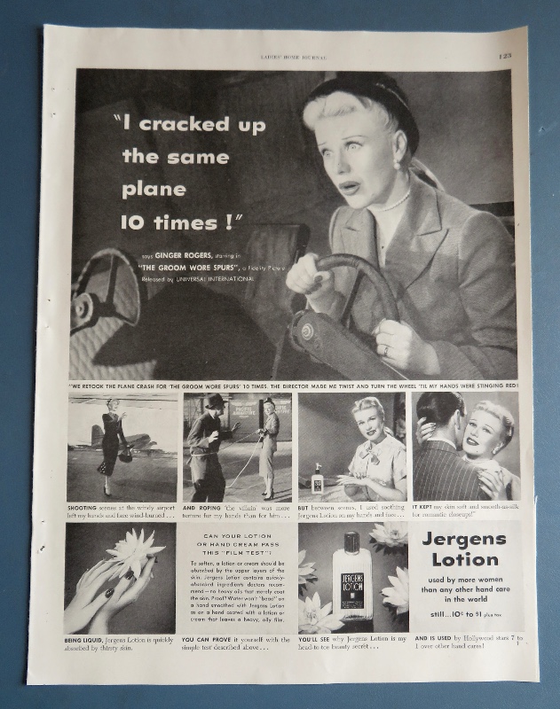 1951 Jergens Lotion with Ginger Rogers Driving An Airplane