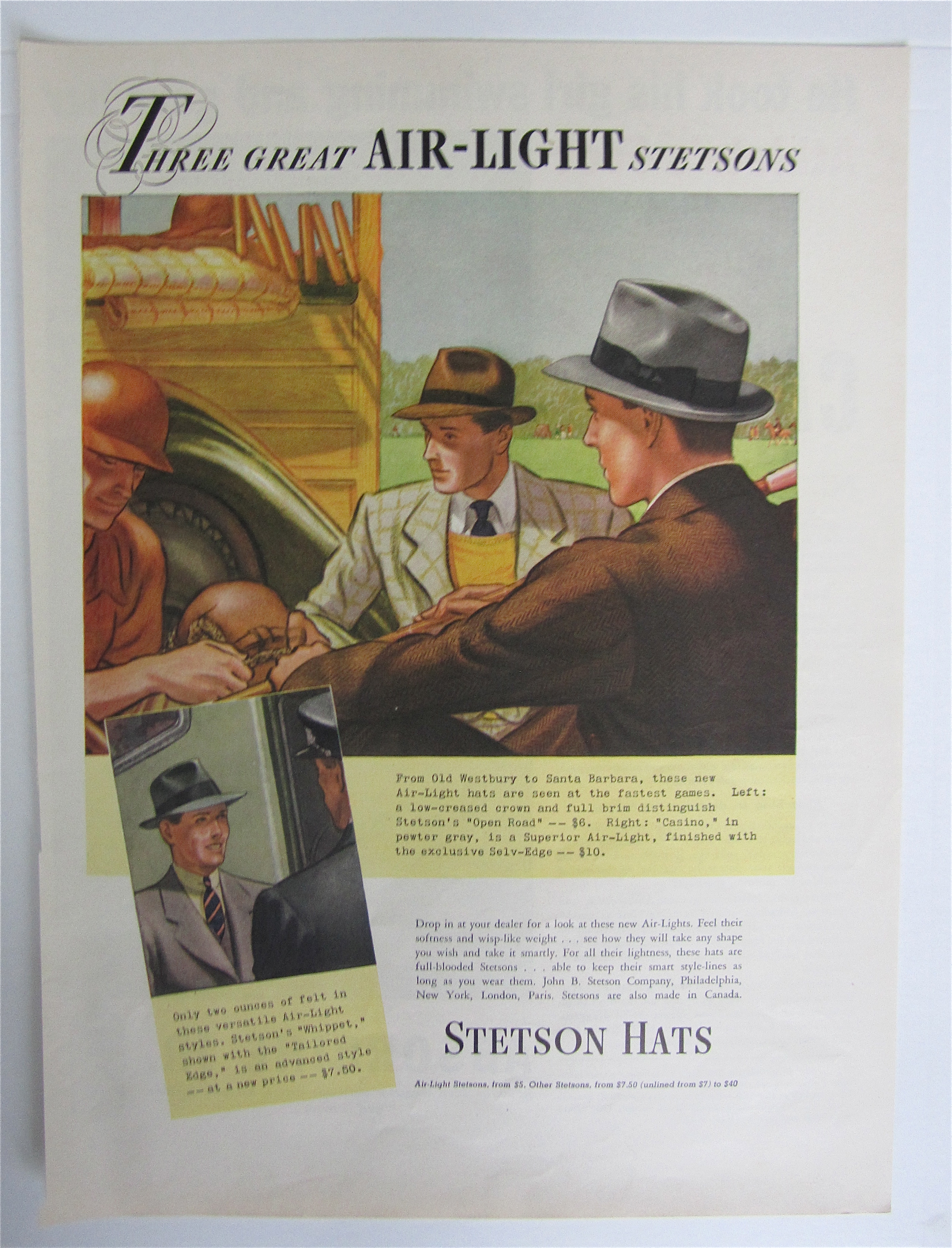 1937 Stetson Hats with Three Air Light Stetson Hats