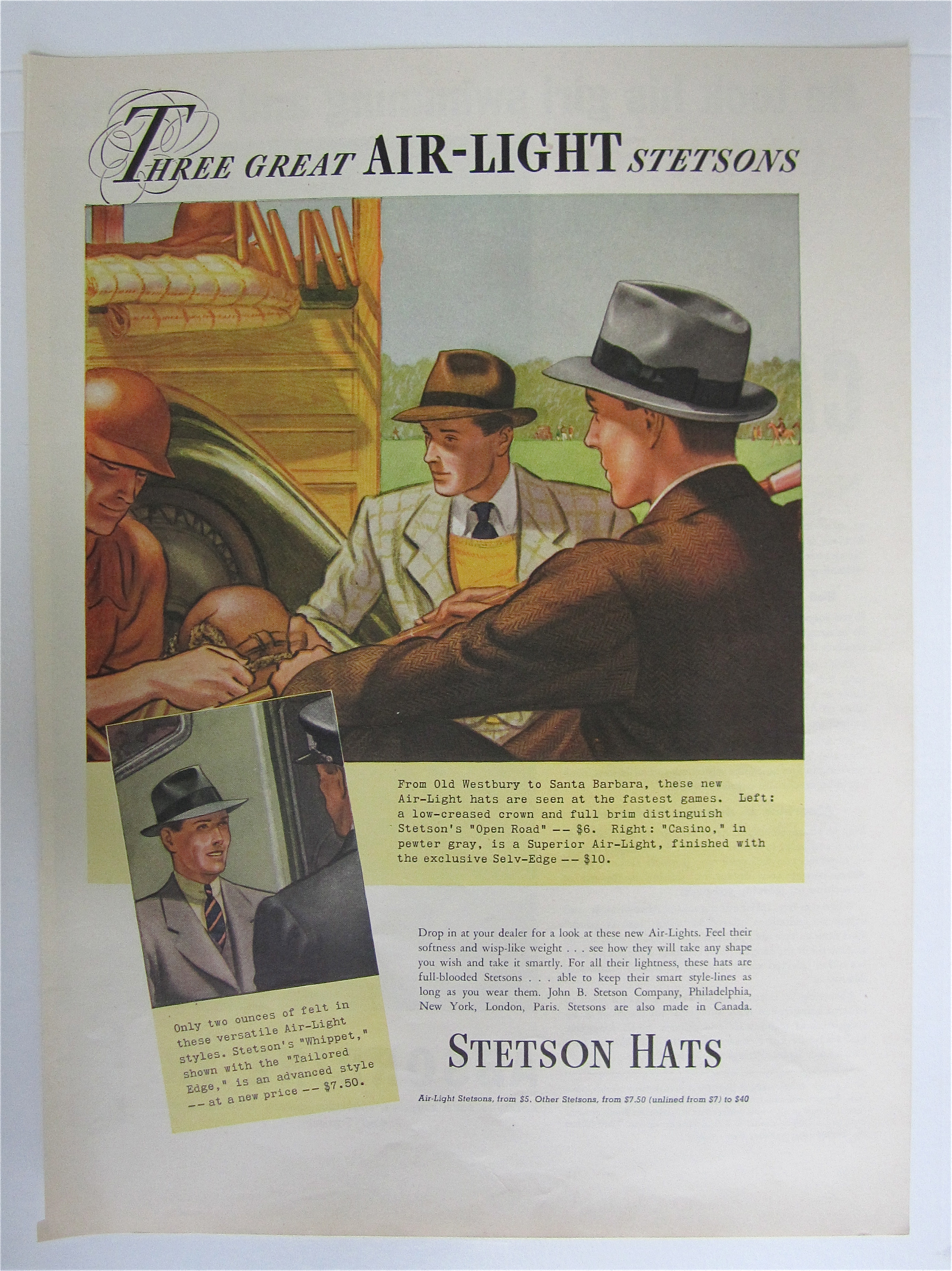 1937 Stetson Hats with Three Air Light Stetson Hats