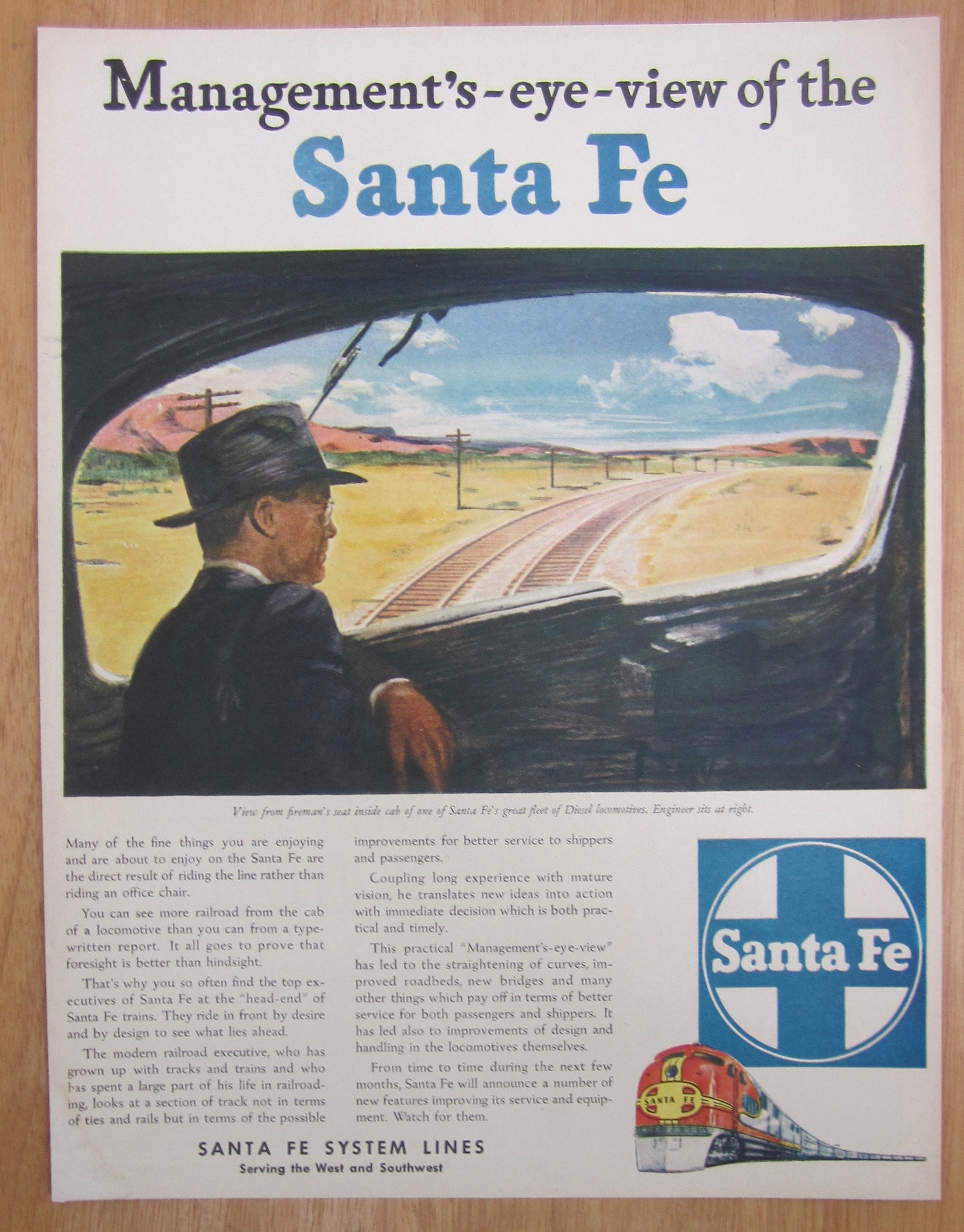 1946 Santa Fe System Lines w/Man Looks Out Train Window