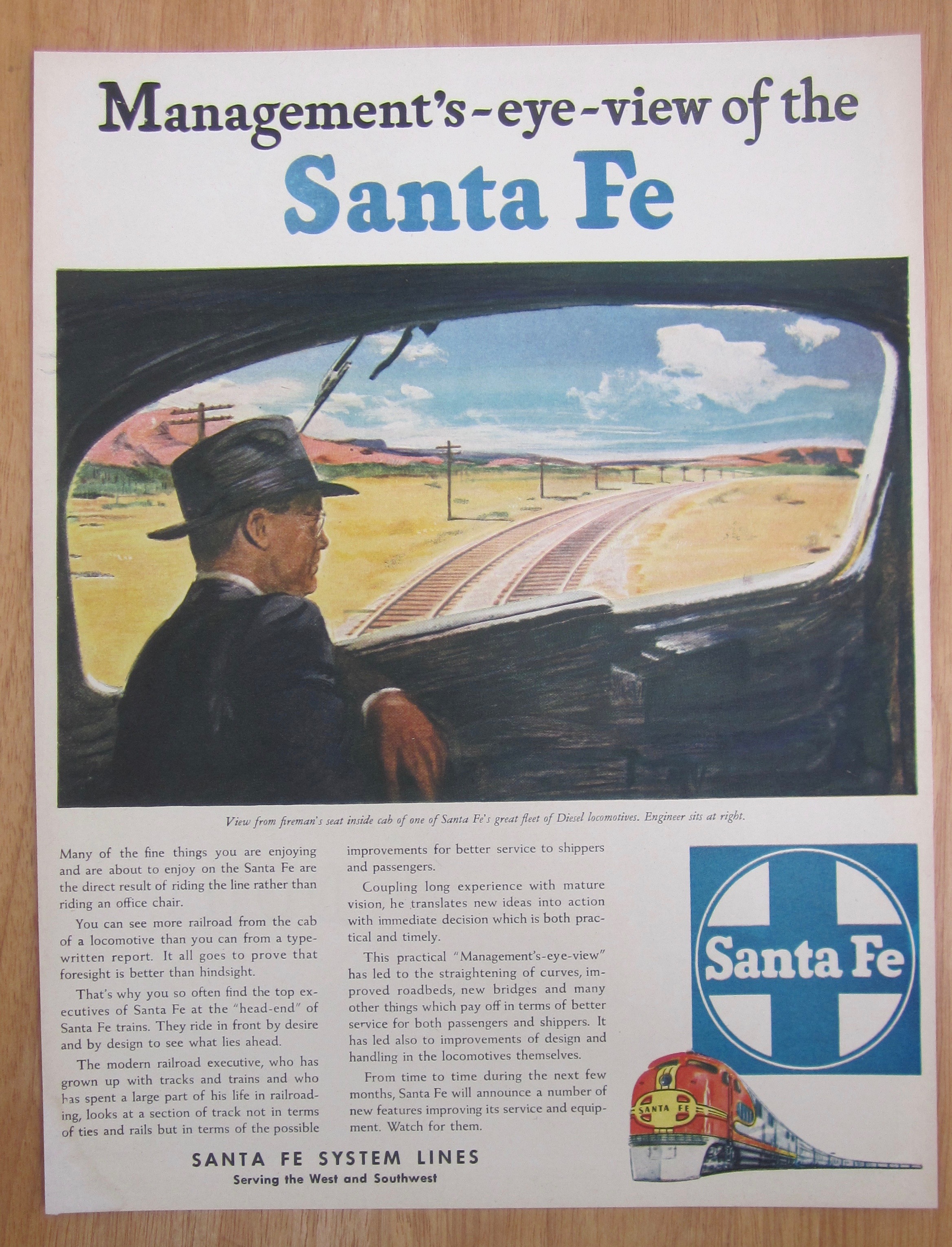 1946 Santa Fe System Lines w/Man Looks Out Train Window