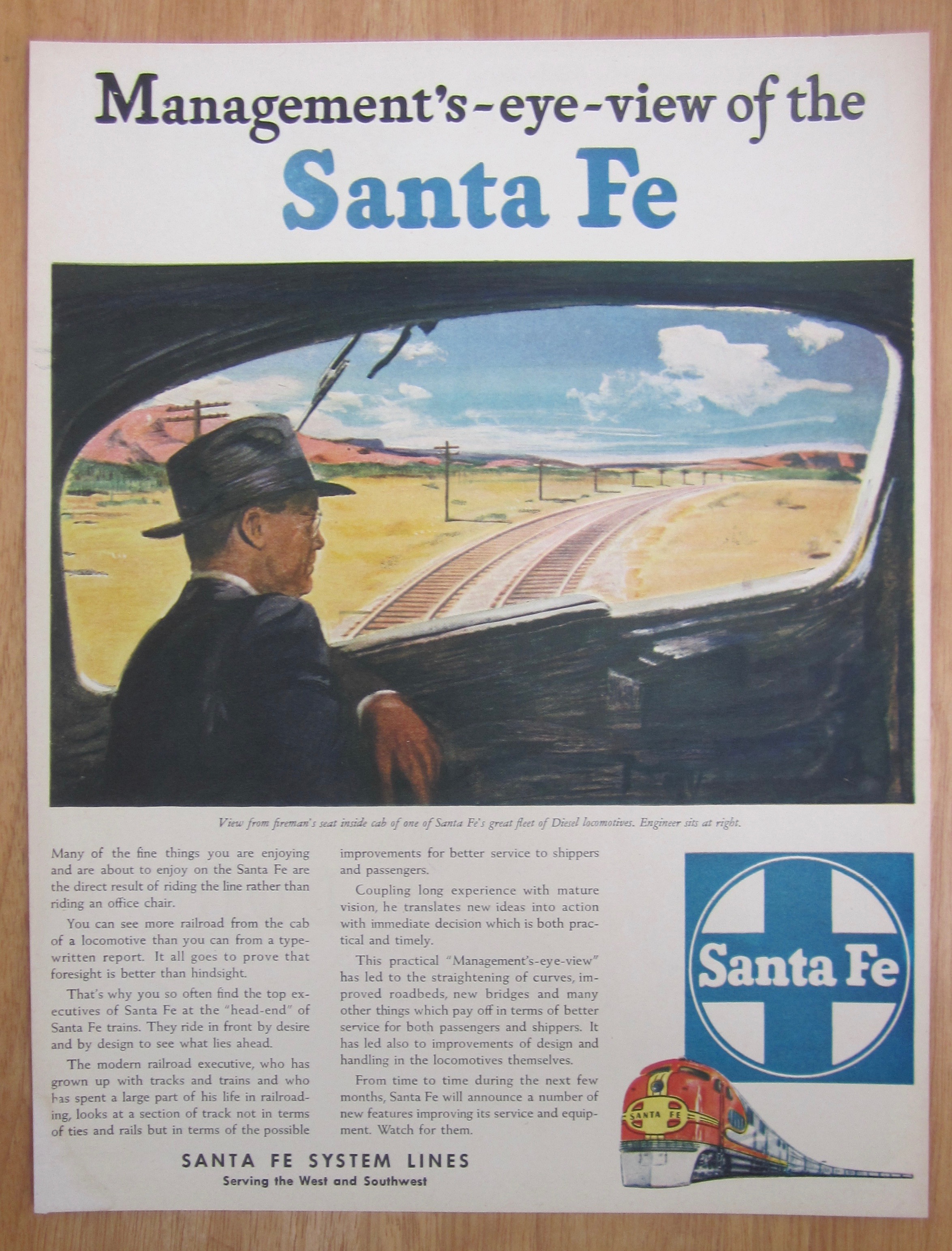 1946 Santa Fe System Lines w/Man Looks Out Train Window