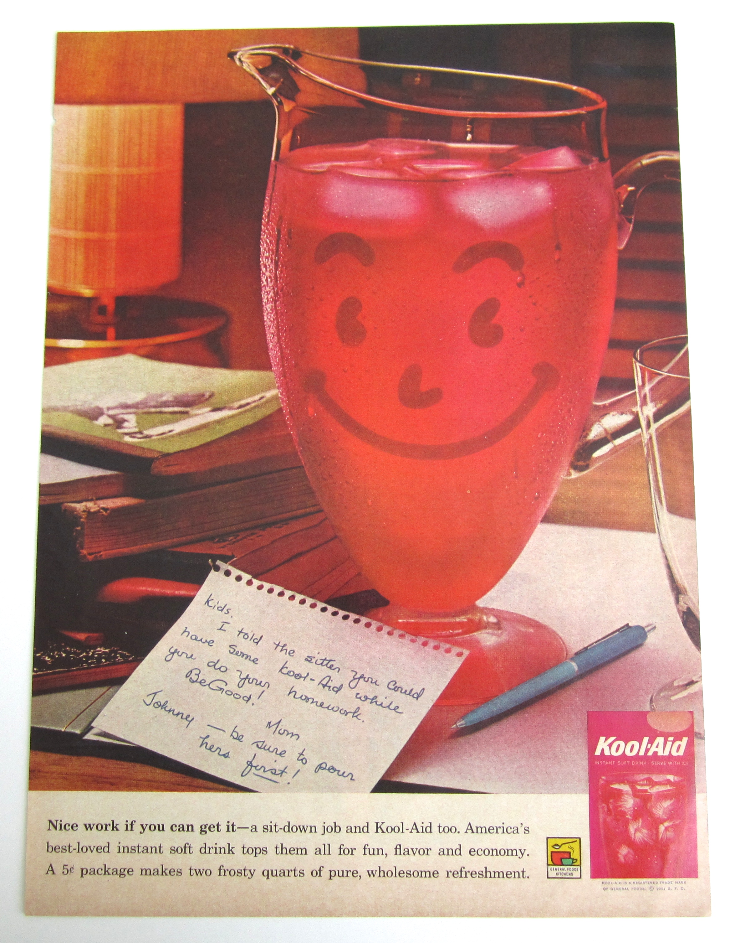 1962 Vintage Kool Aid With Pitcher & Note To Kids