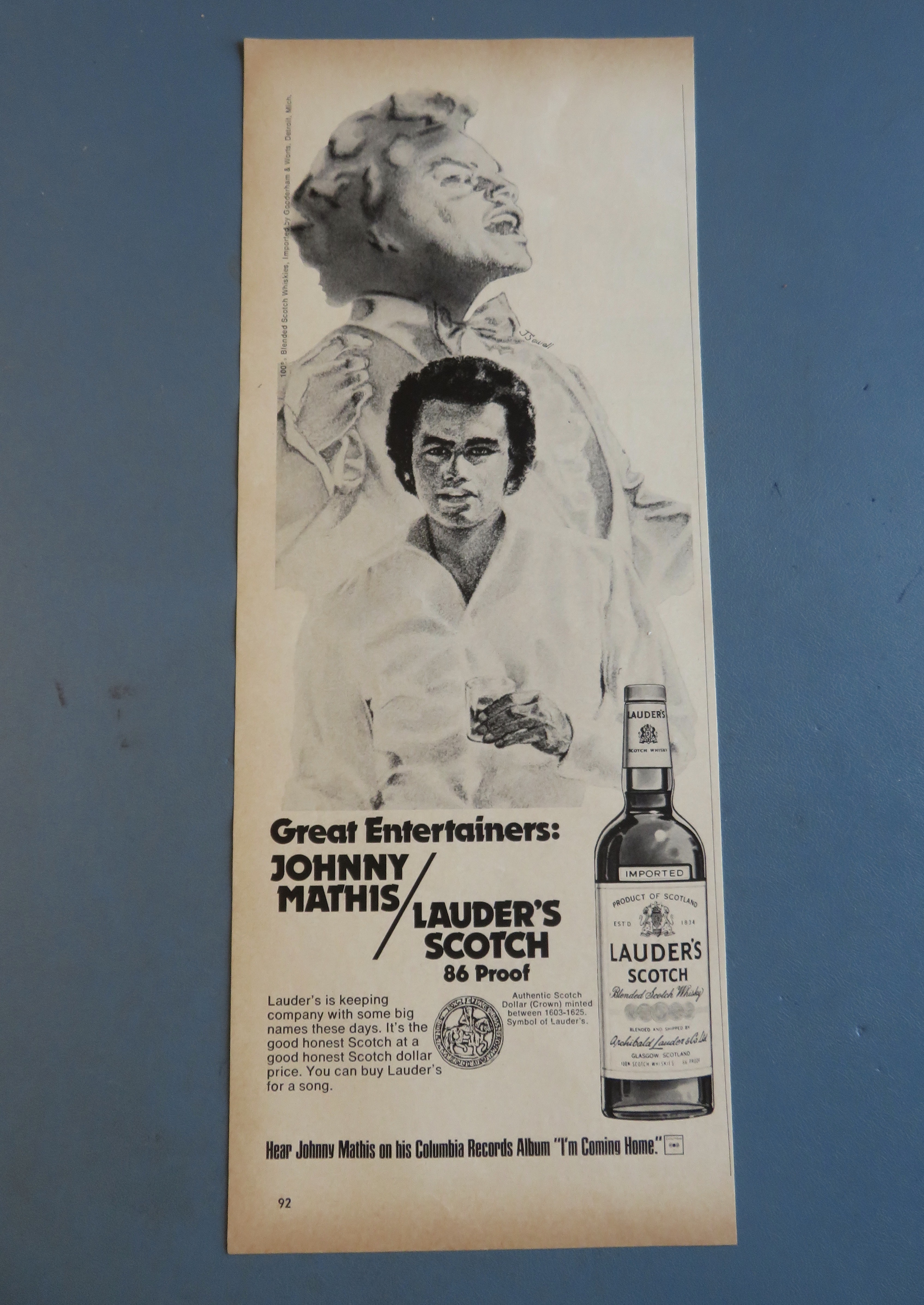 1974 Lauder's Scotch Whiskey with Johnny Mathis