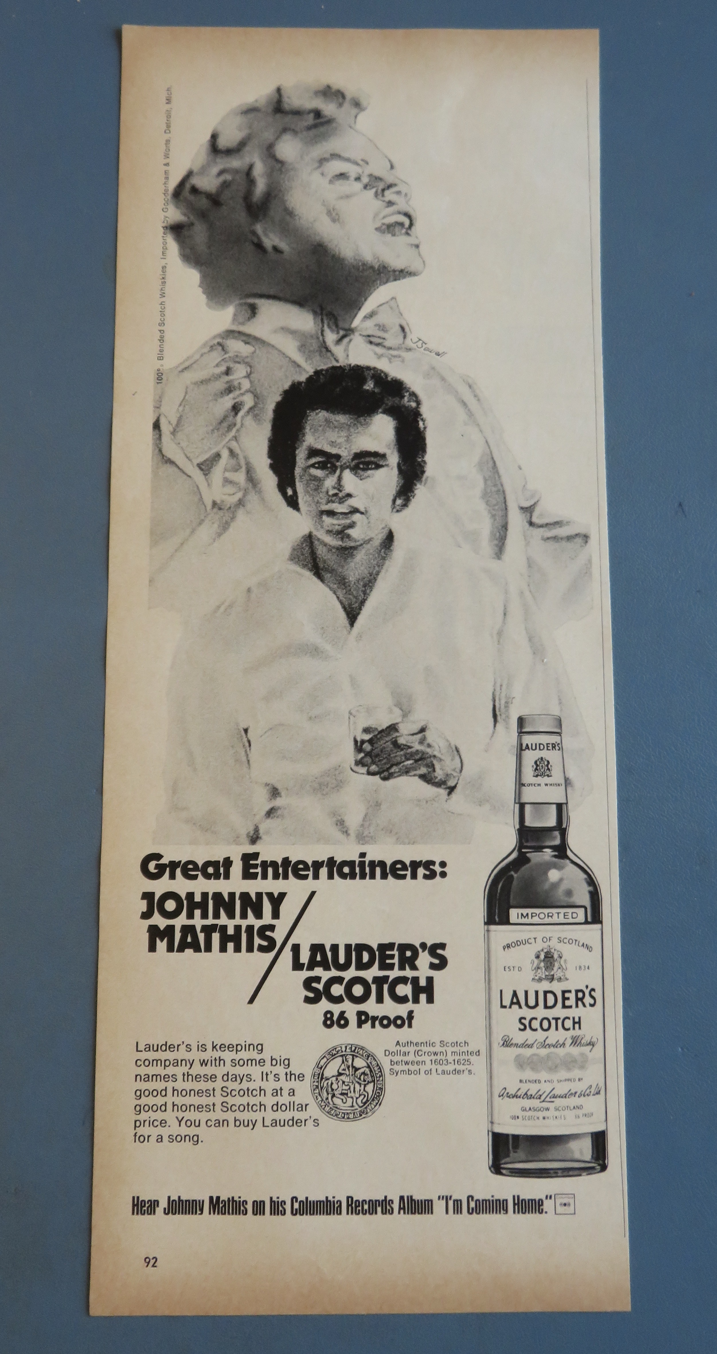 1974 Lauder's Scotch Whiskey with Johnny Mathis