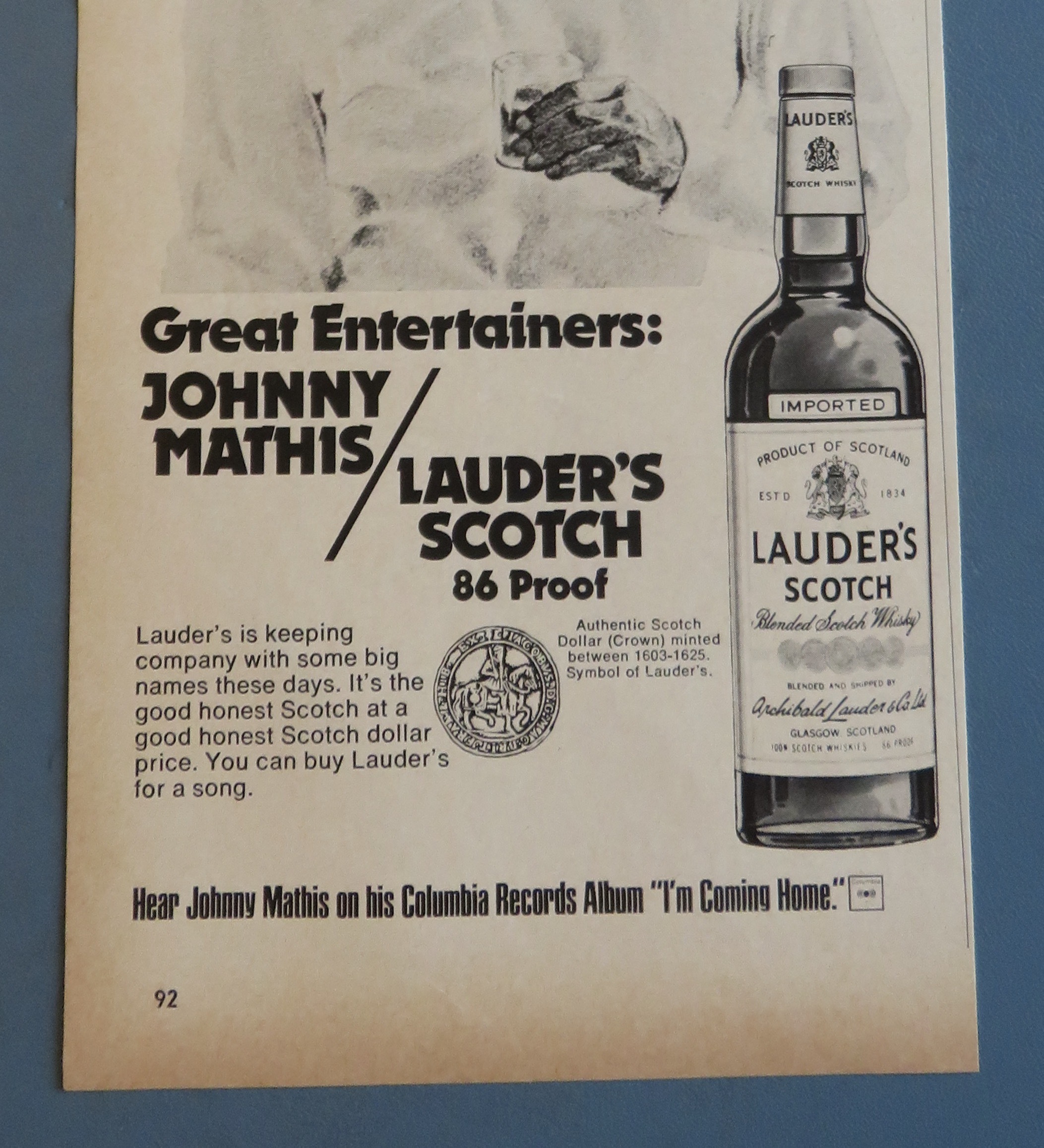 1974 Lauder's Scotch Whiskey with Johnny Mathis