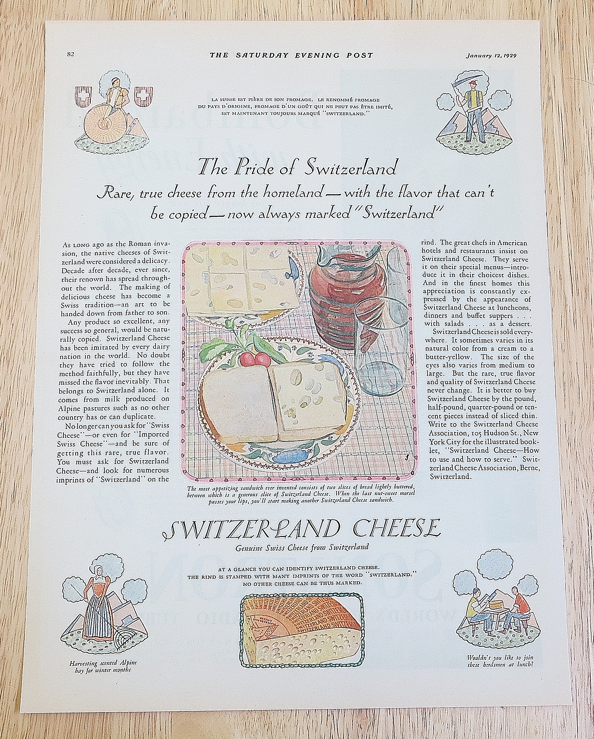 1929 Switzerland Cheese With Sandwich With Cheese