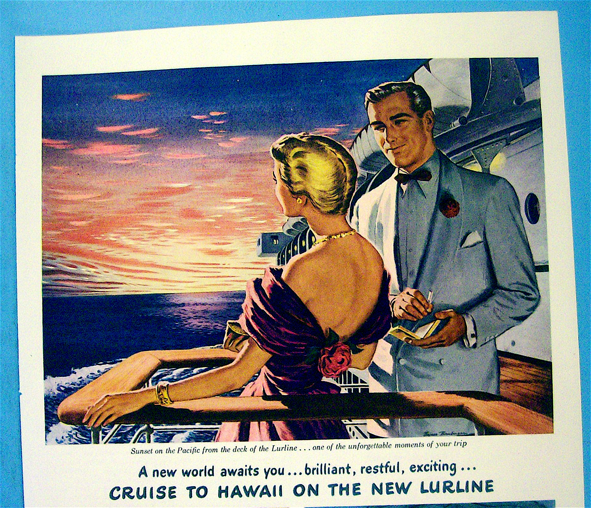1949 Matson To Hawaii Cruise Lines with Couple On Ship