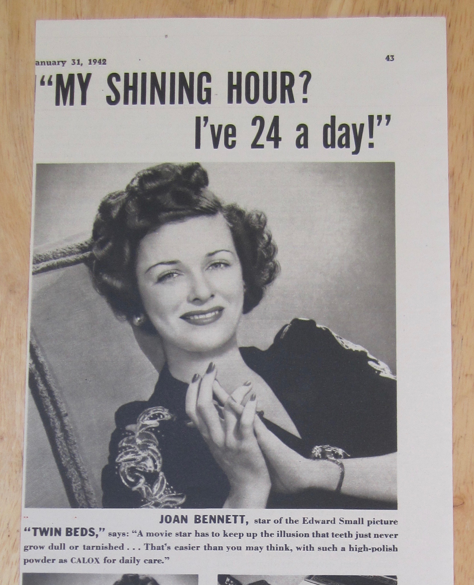 1942 Calox Tooth Powder with Joan Bennett