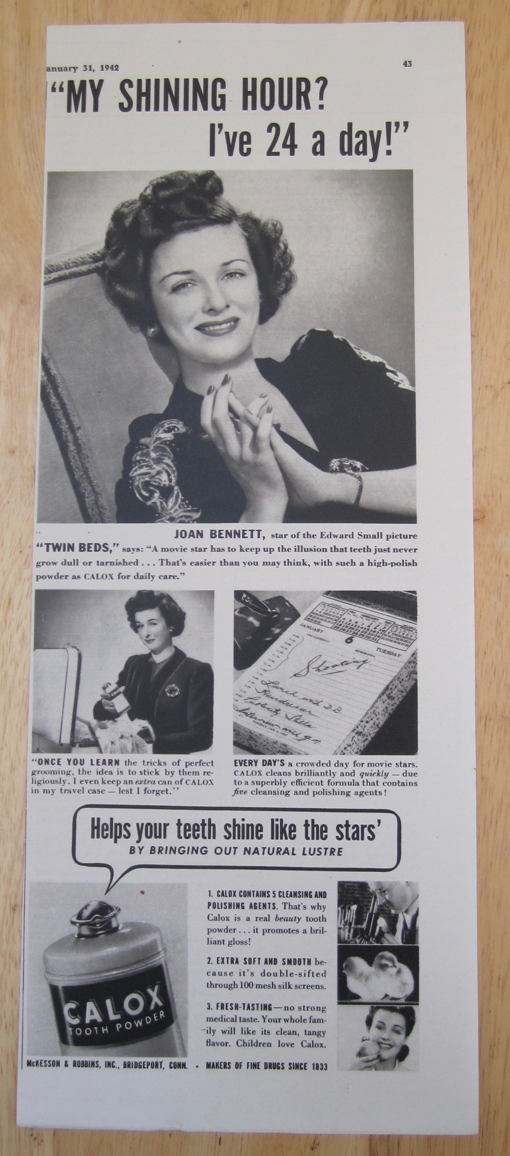 1942 Calox Tooth Powder with Joan Bennett