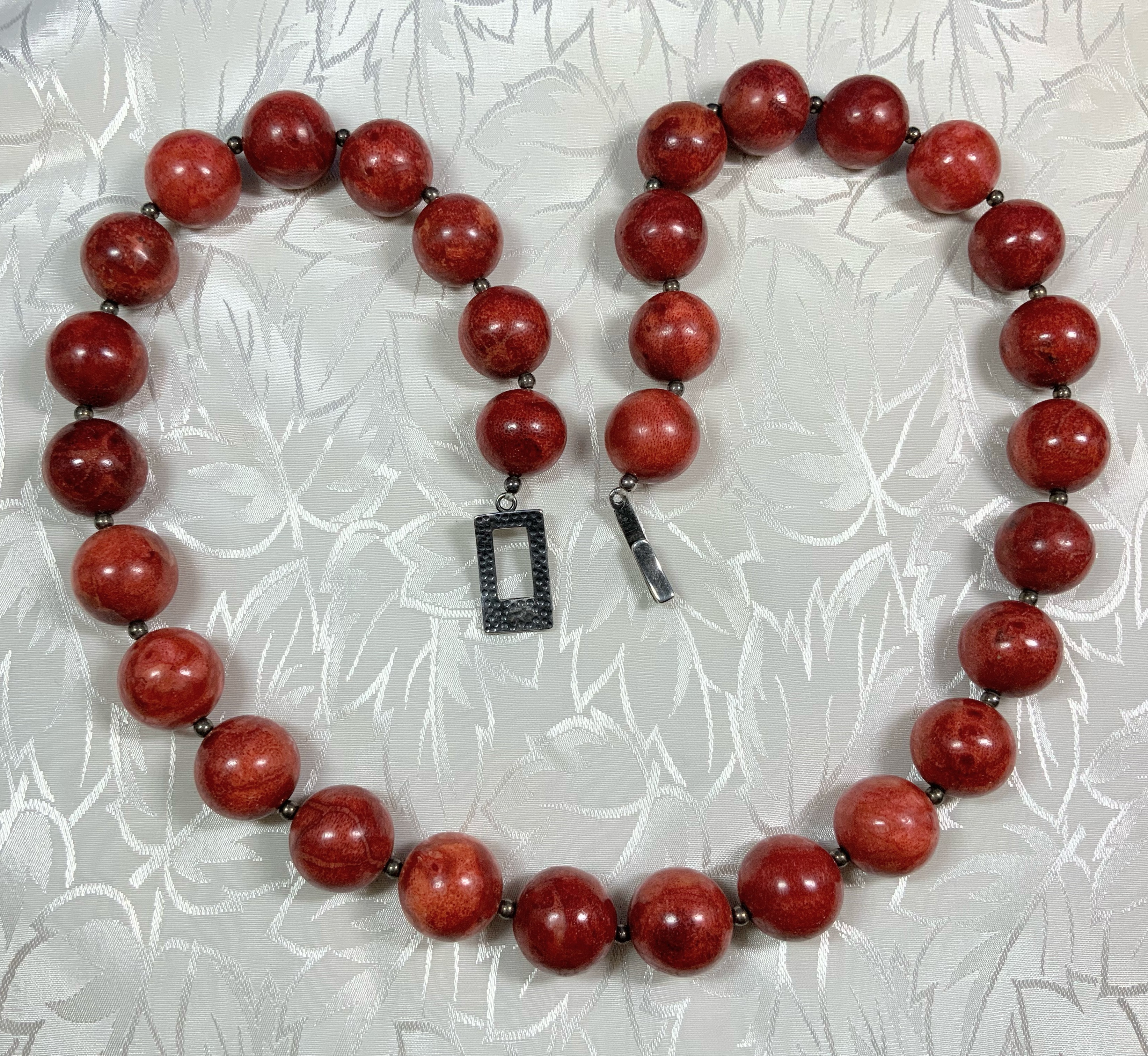 Apple Coral 24 Inch 16mm Beads Sterling Silver Hook Nec