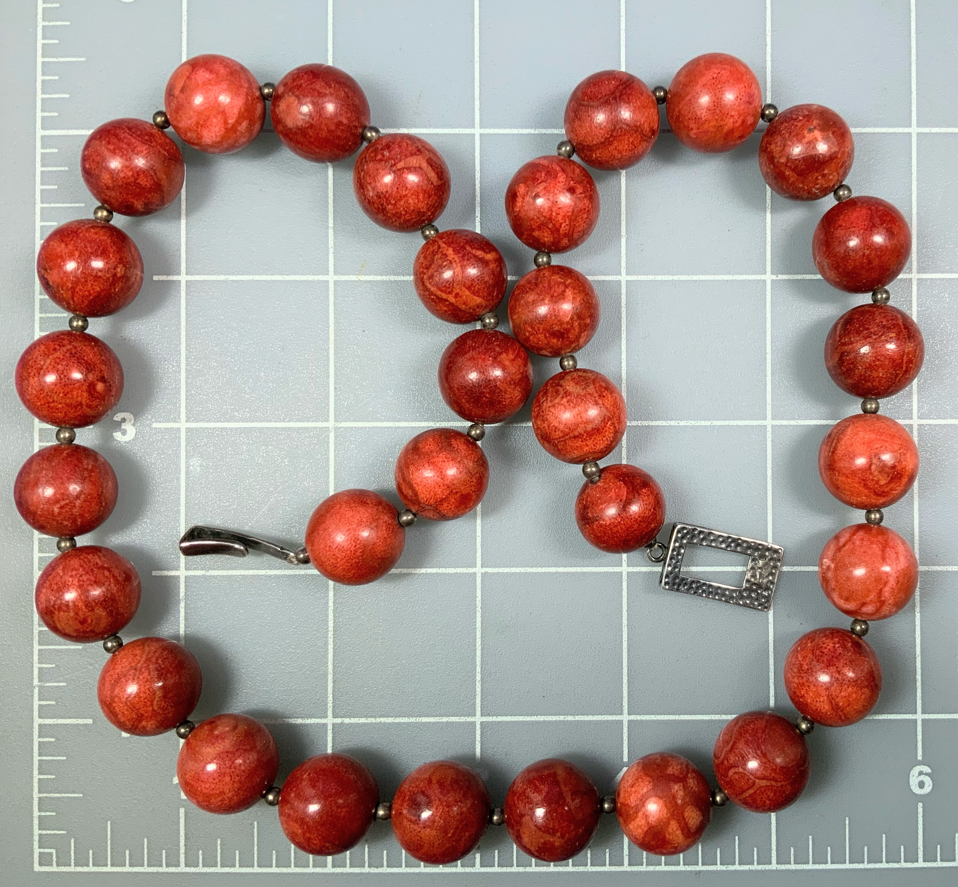Apple Coral 24 Inch 16mm Beads Sterling Silver Hook Nec