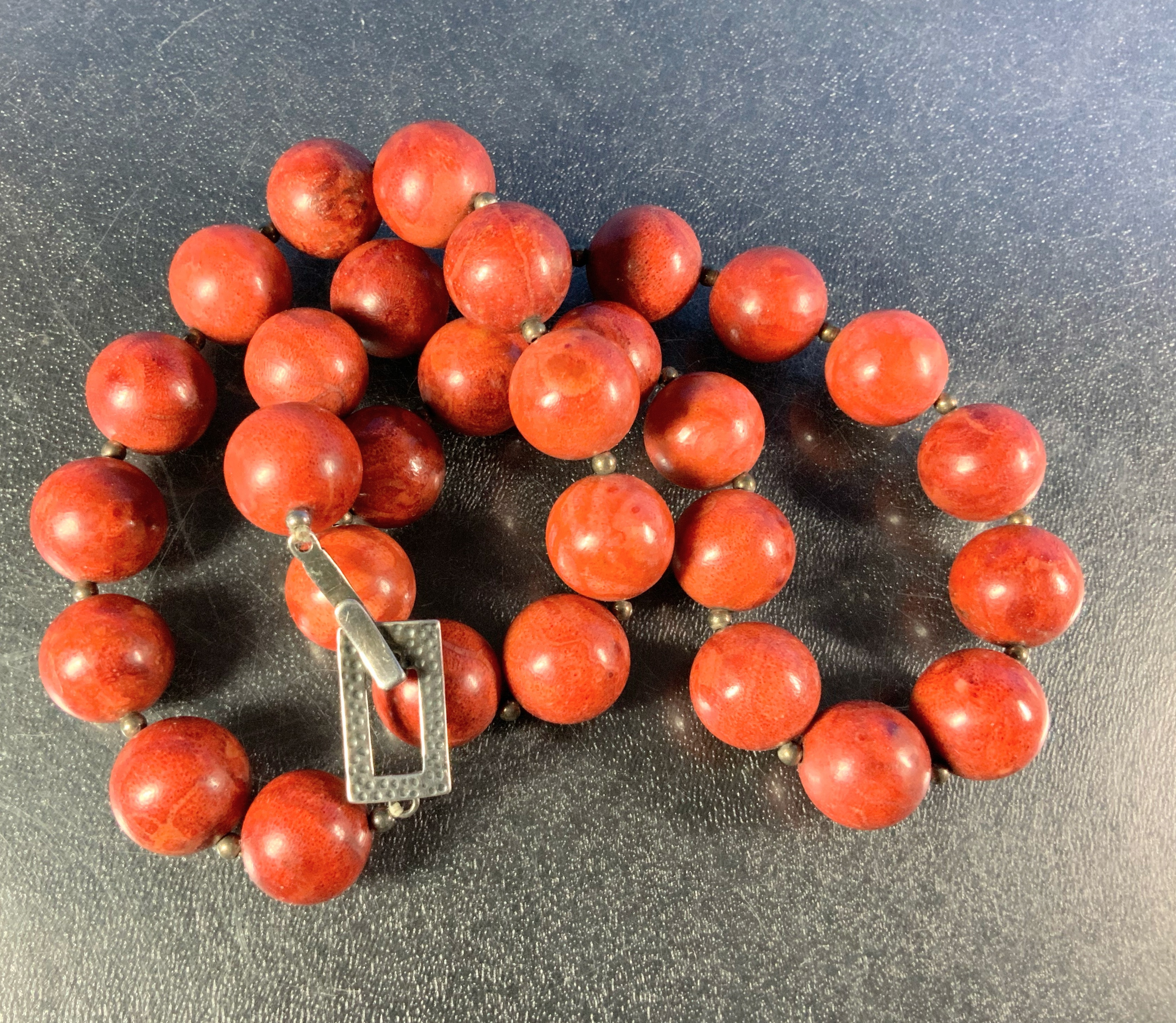 Apple Coral 24 Inch 16mm Beads Sterling Silver Hook Nec