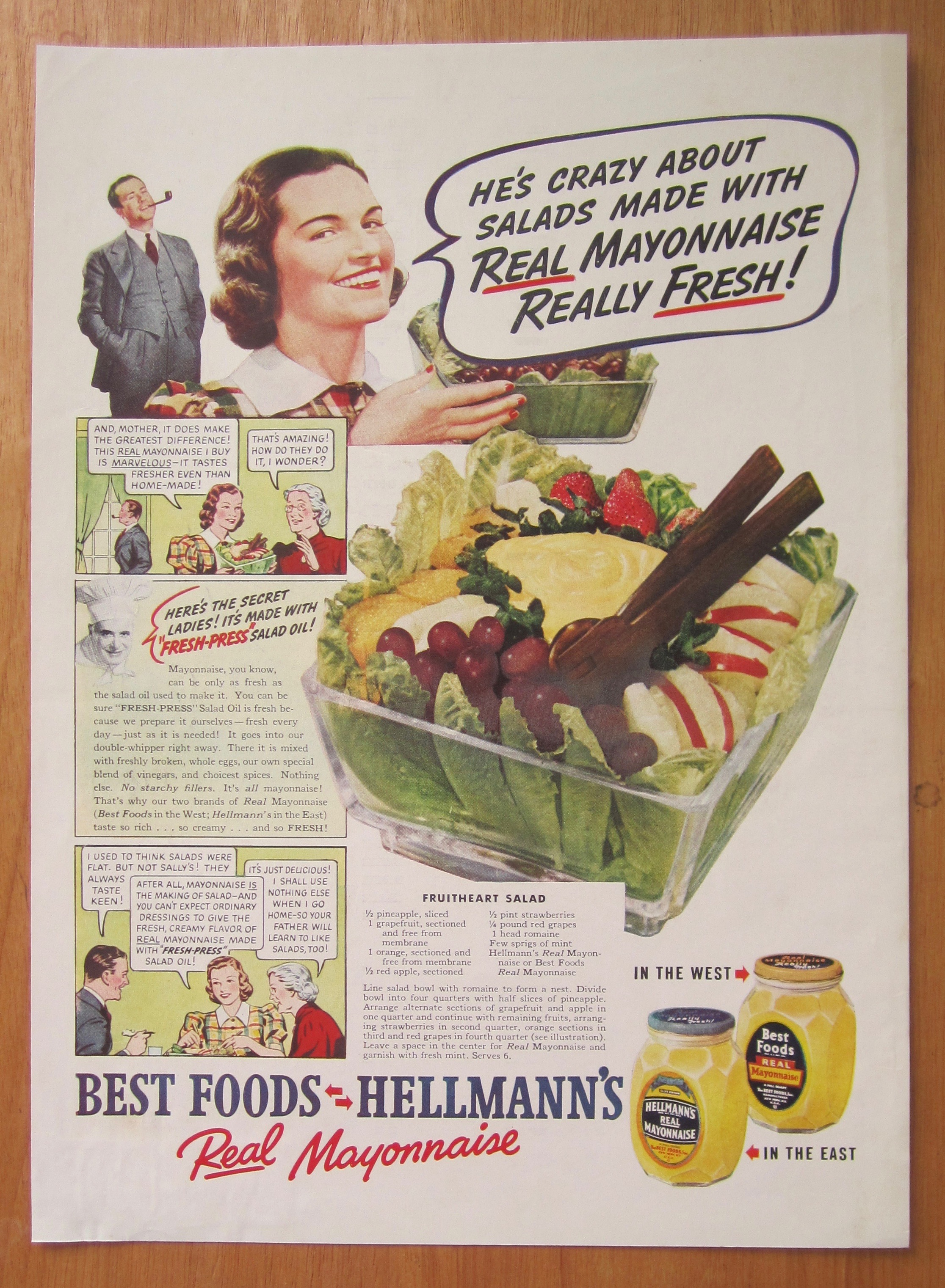 1938 Hellman's Mayonnaise with Fruitheart Salad