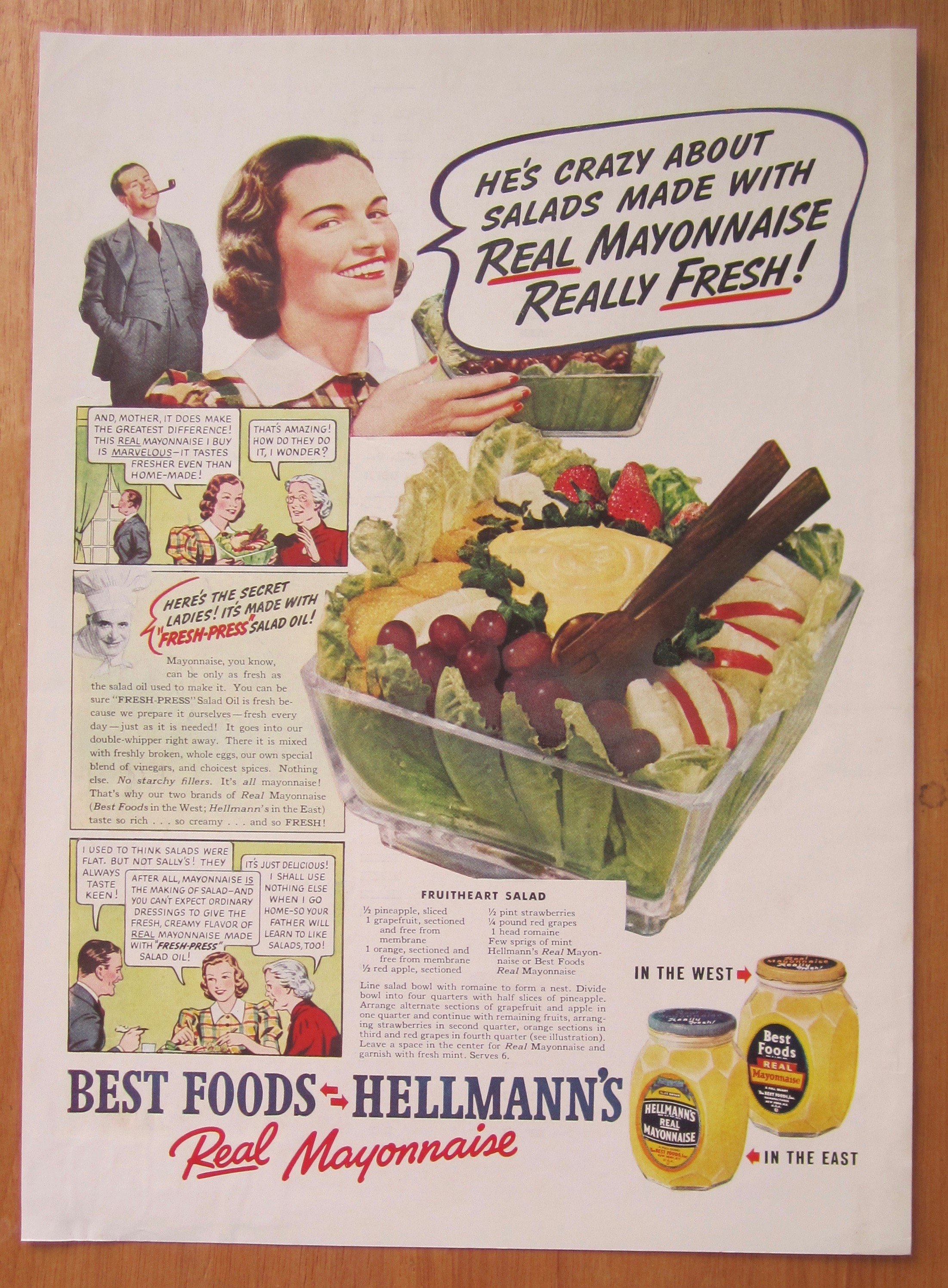 1938 Hellman's Mayonnaise with Fruitheart Salad