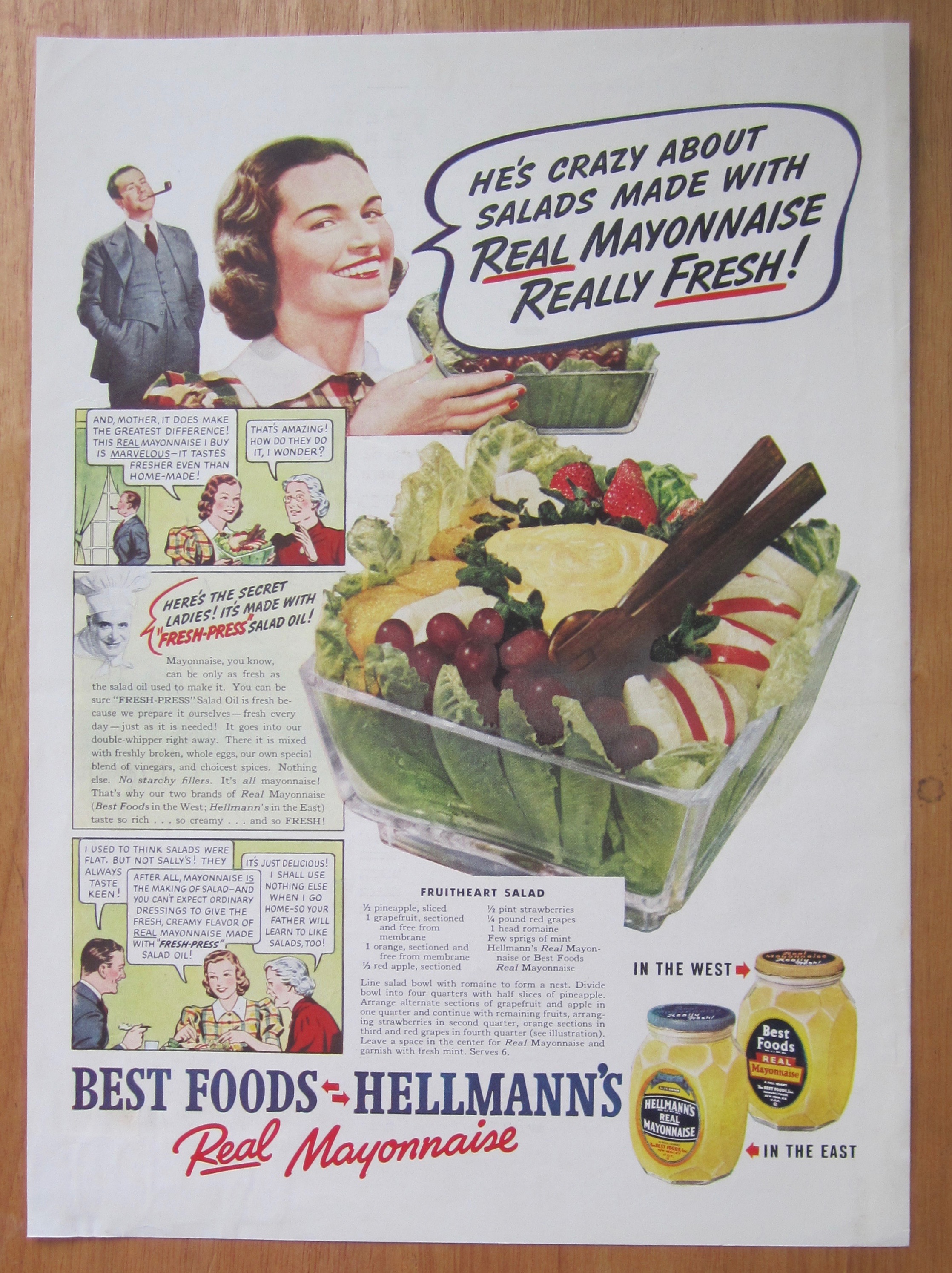 1938 Hellman's Mayonnaise with Fruitheart Salad