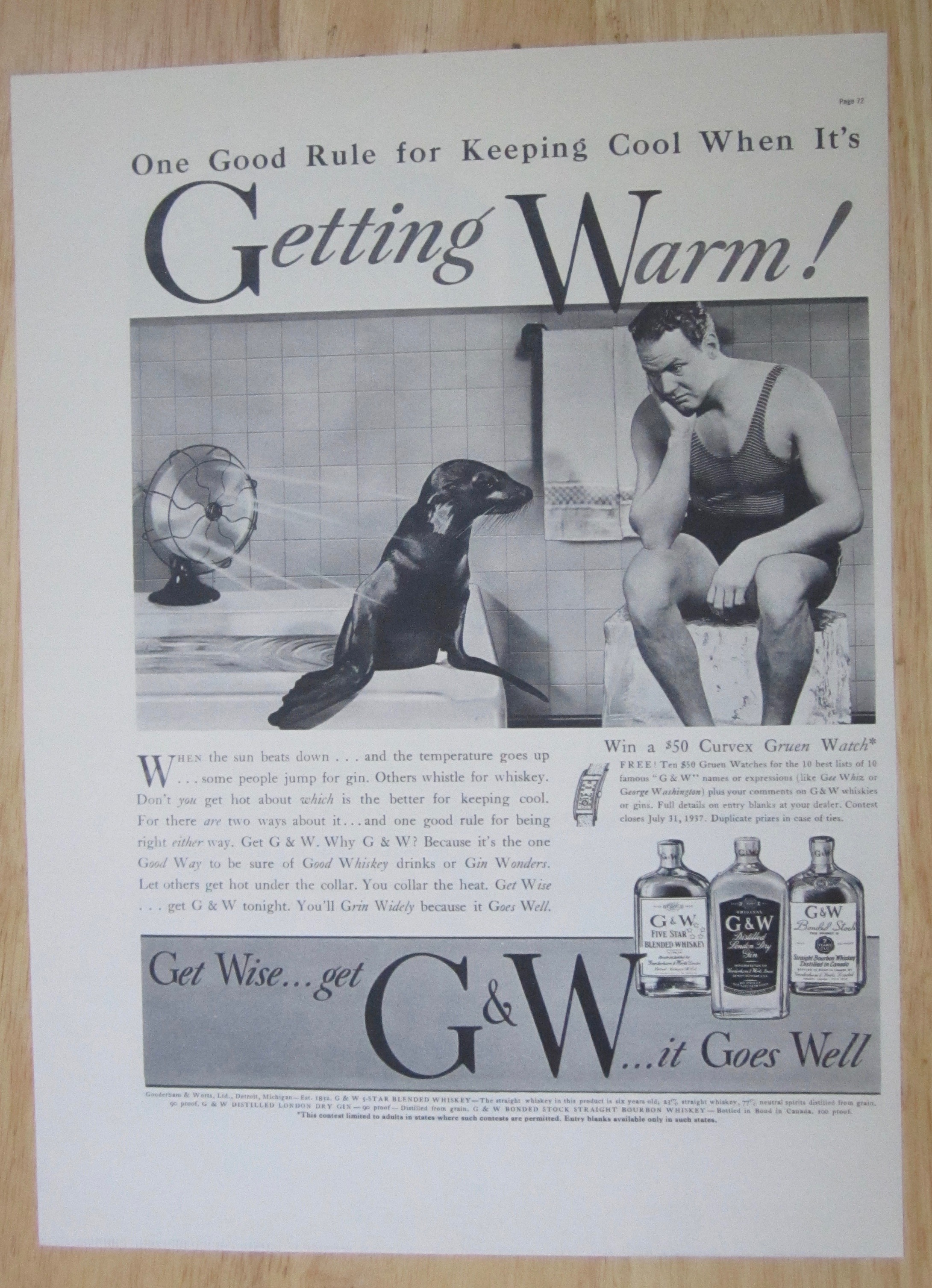 1937 G & W Whiskey with Man Staring At A Seal