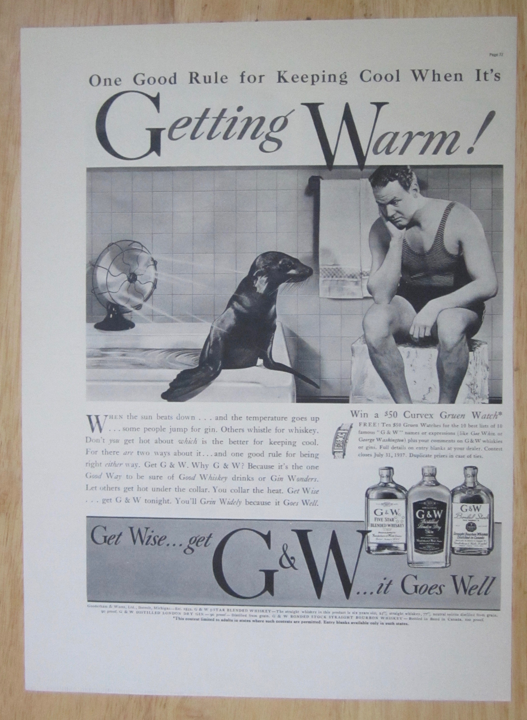 1937 G & W Whiskey with Man Staring At A Seal