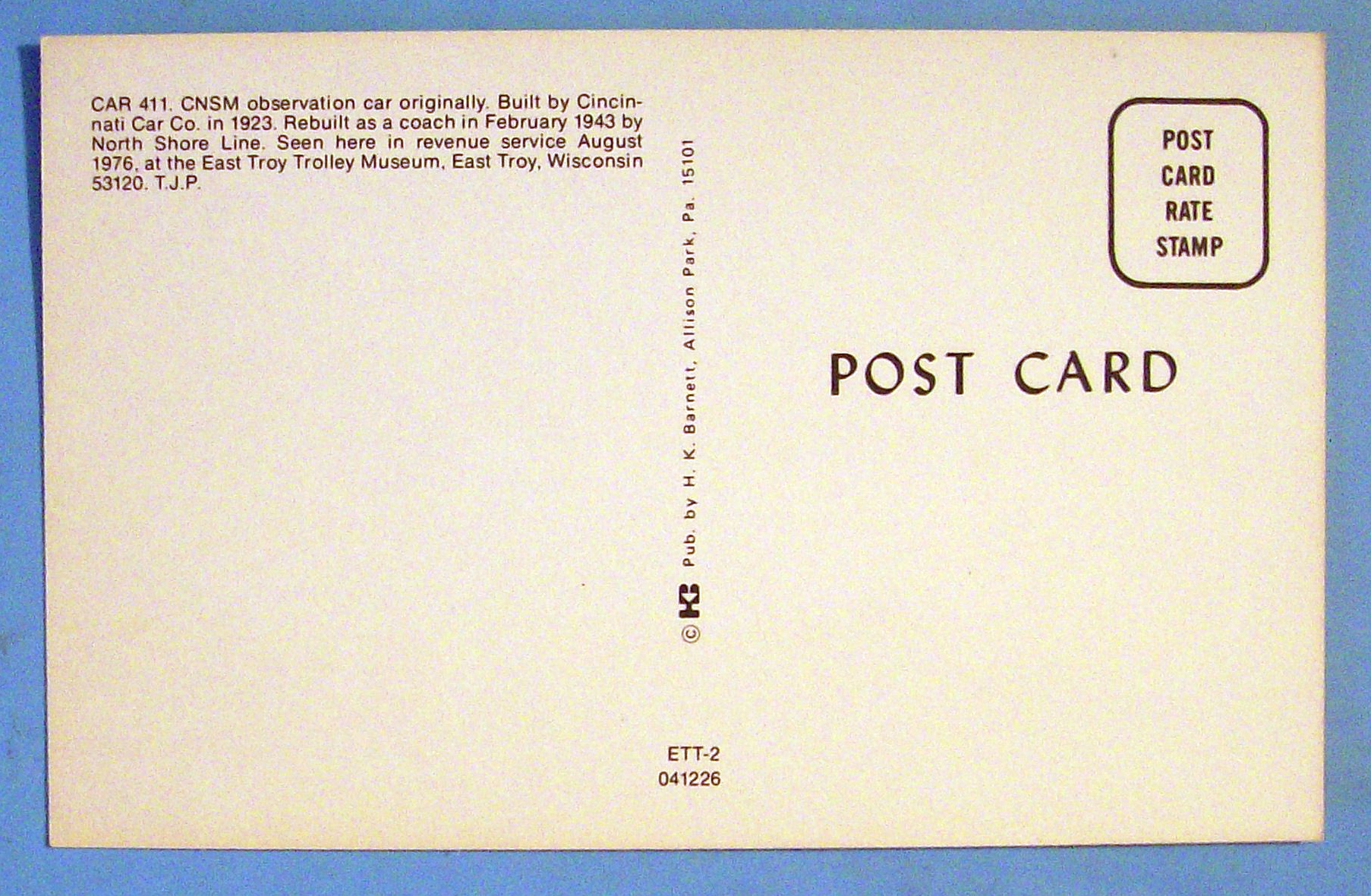 Car 411 CNSM Observation Car Postcard