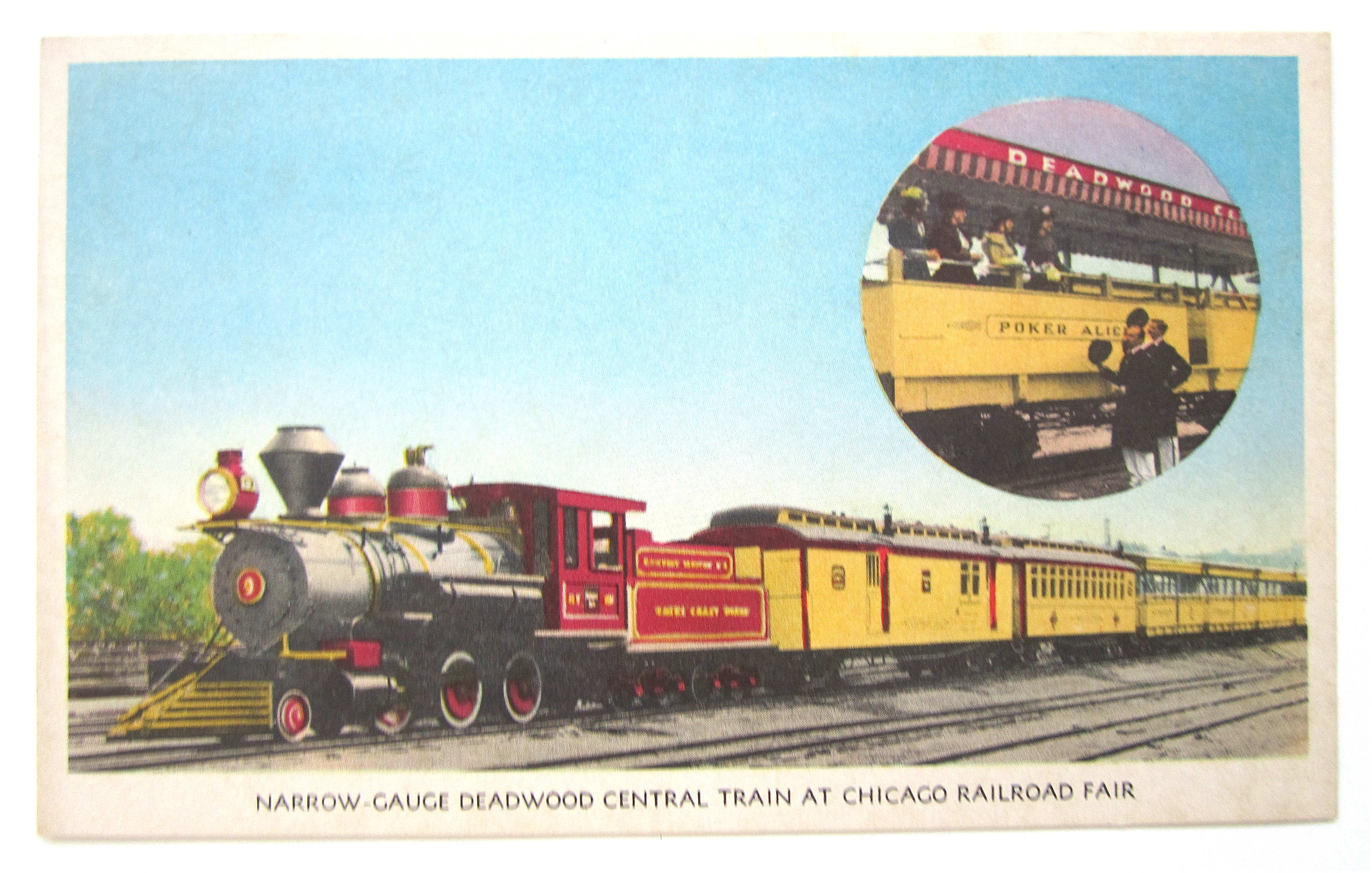 Deadwood Central Train, Chicago Railroad Fair Postcard