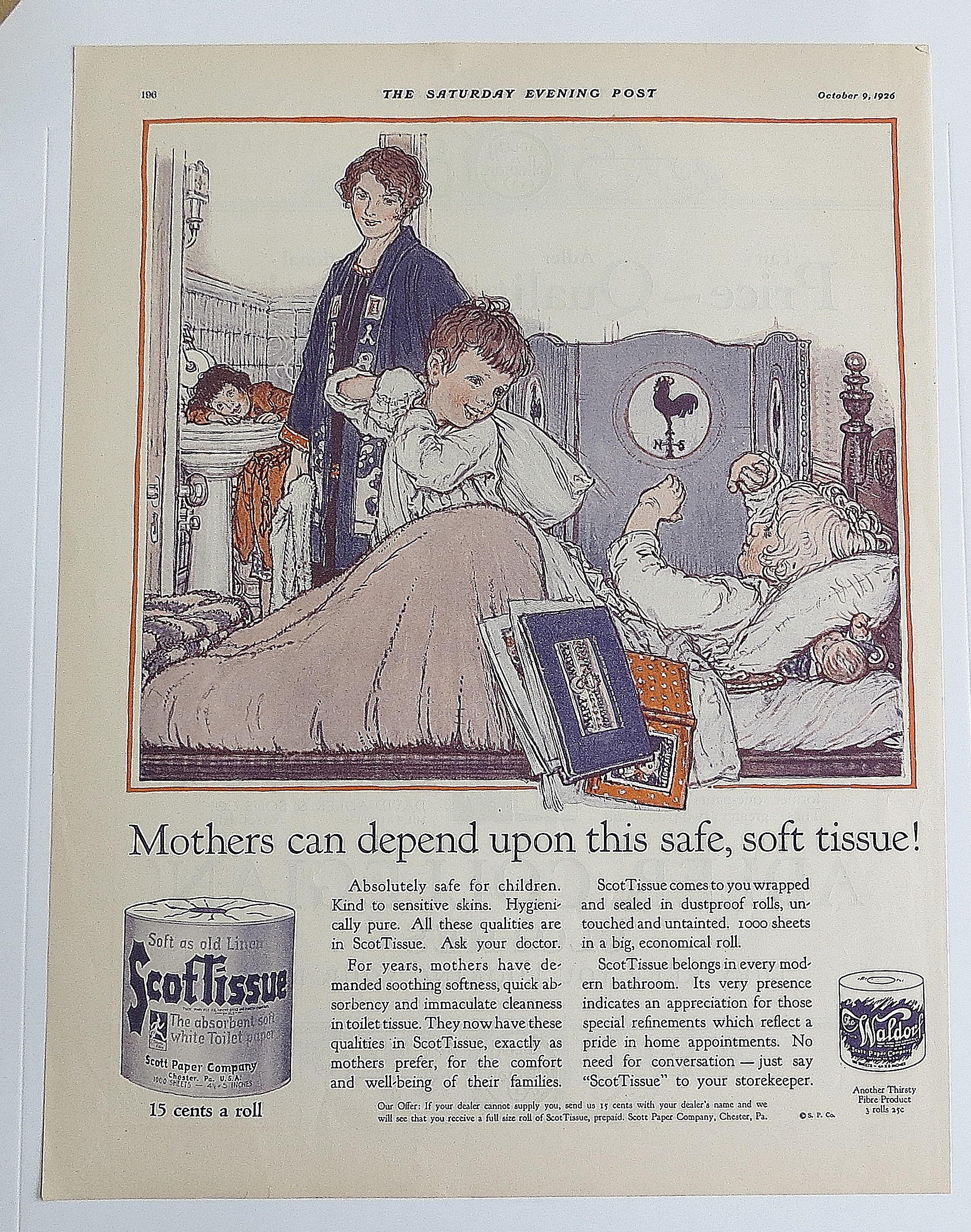 1926 Scot Tissue w/Mom & Children Getting Ready For Bed