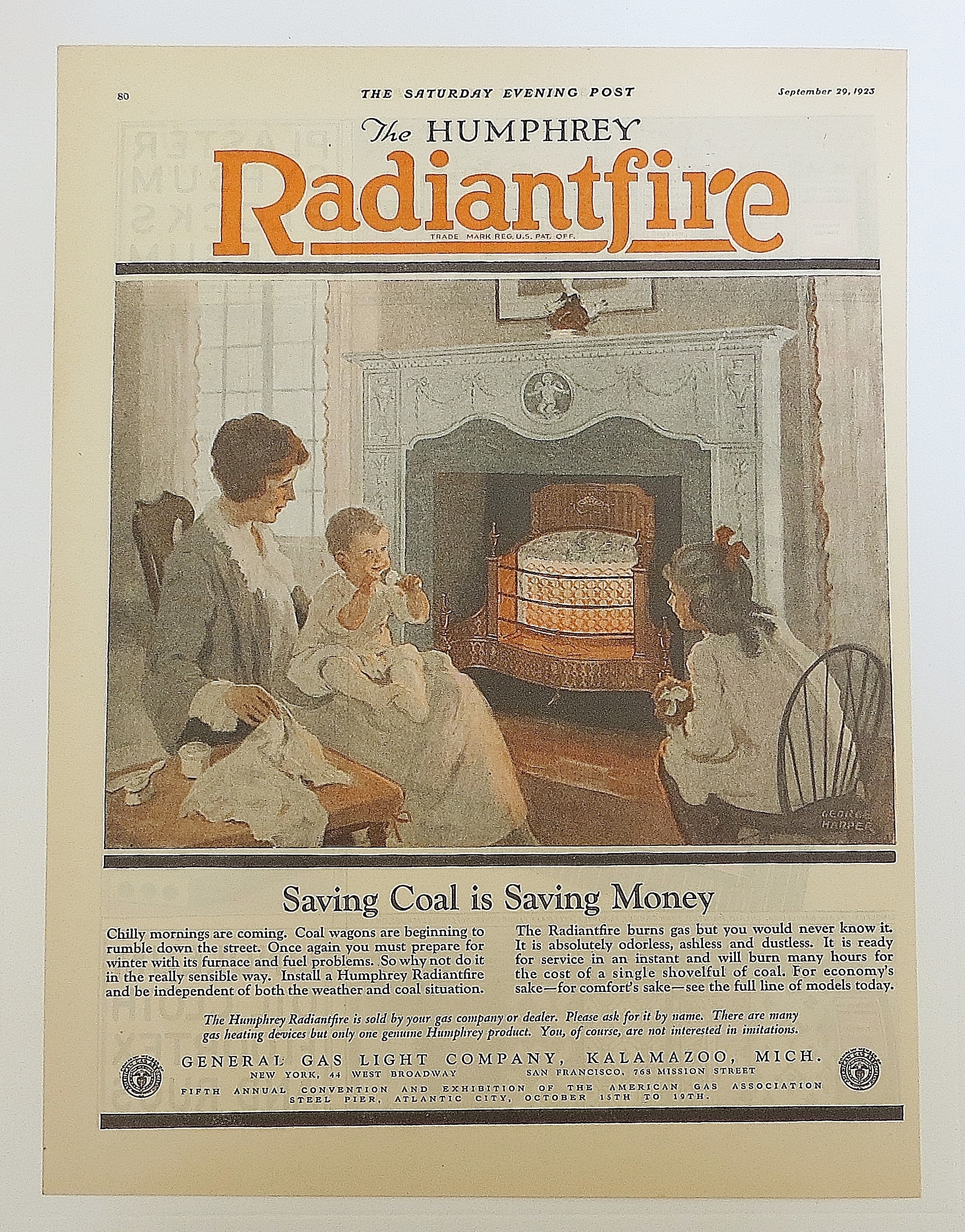 1923 Humphrey Radiantfire With Woman & Kids